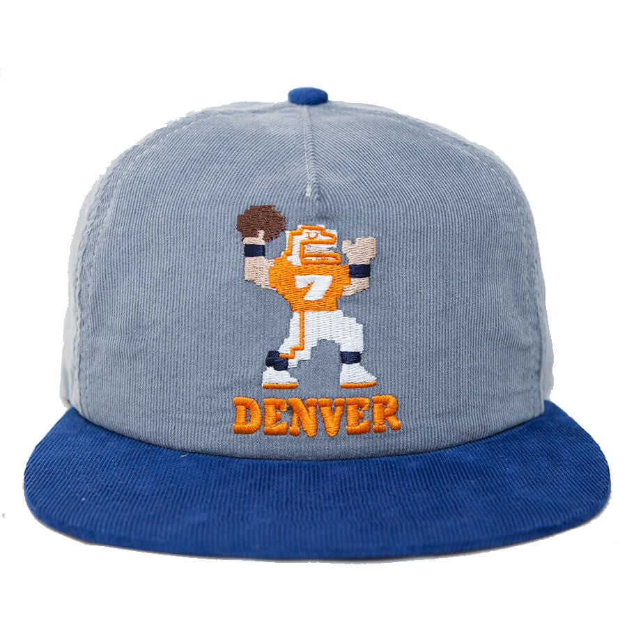 Denver Tecmo Superbowl 8bit Elway Football Grey Blue Corduroy Flat Bill Hat- B Fresh Gear.