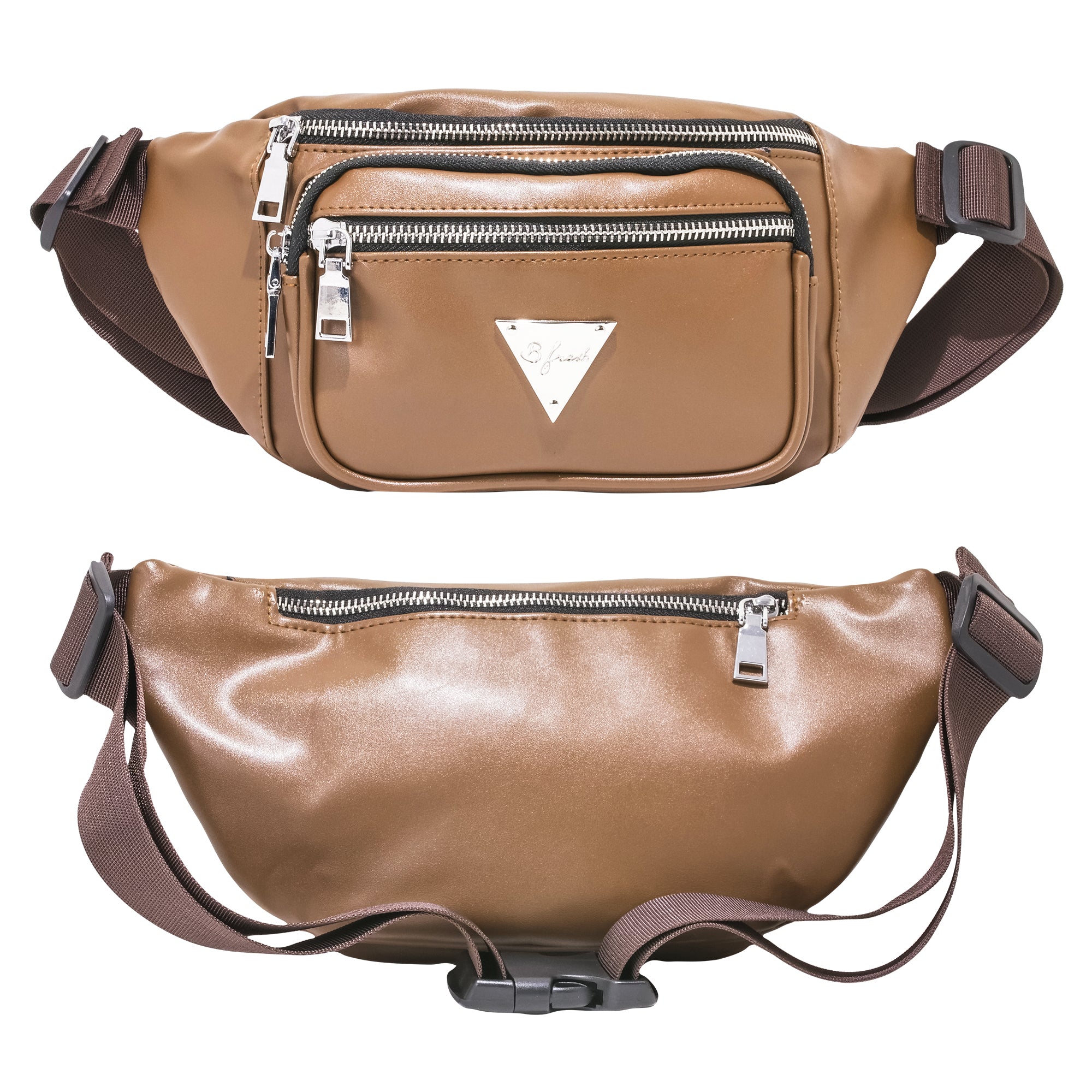 Indianapolis Jones Fanny Pack - B Fresh Gear - Awesome vintage brown faux leather retro fanny pack bum bag with brown strap and silver zippers