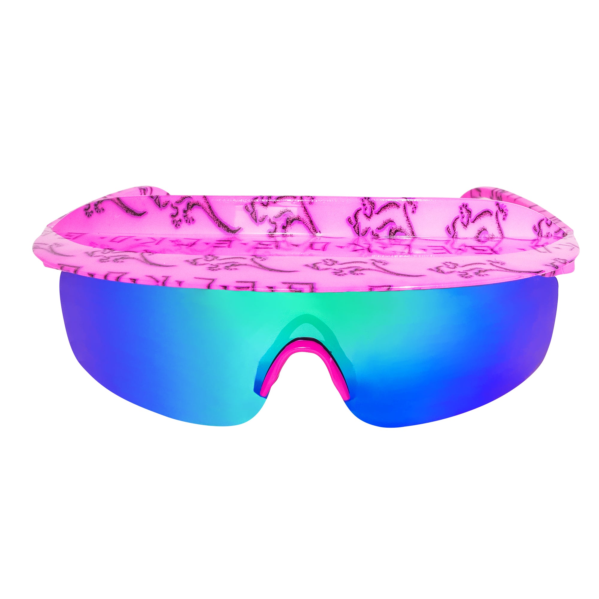 Pink Petro Gecko Hawaii 80s retro Vintage visor shades sunglasses. Polarized UV 400 gecko Hawaii clothing 90s pink with blue lens visor shade sunglasses from the boats to the slopes. B Fresh Gear