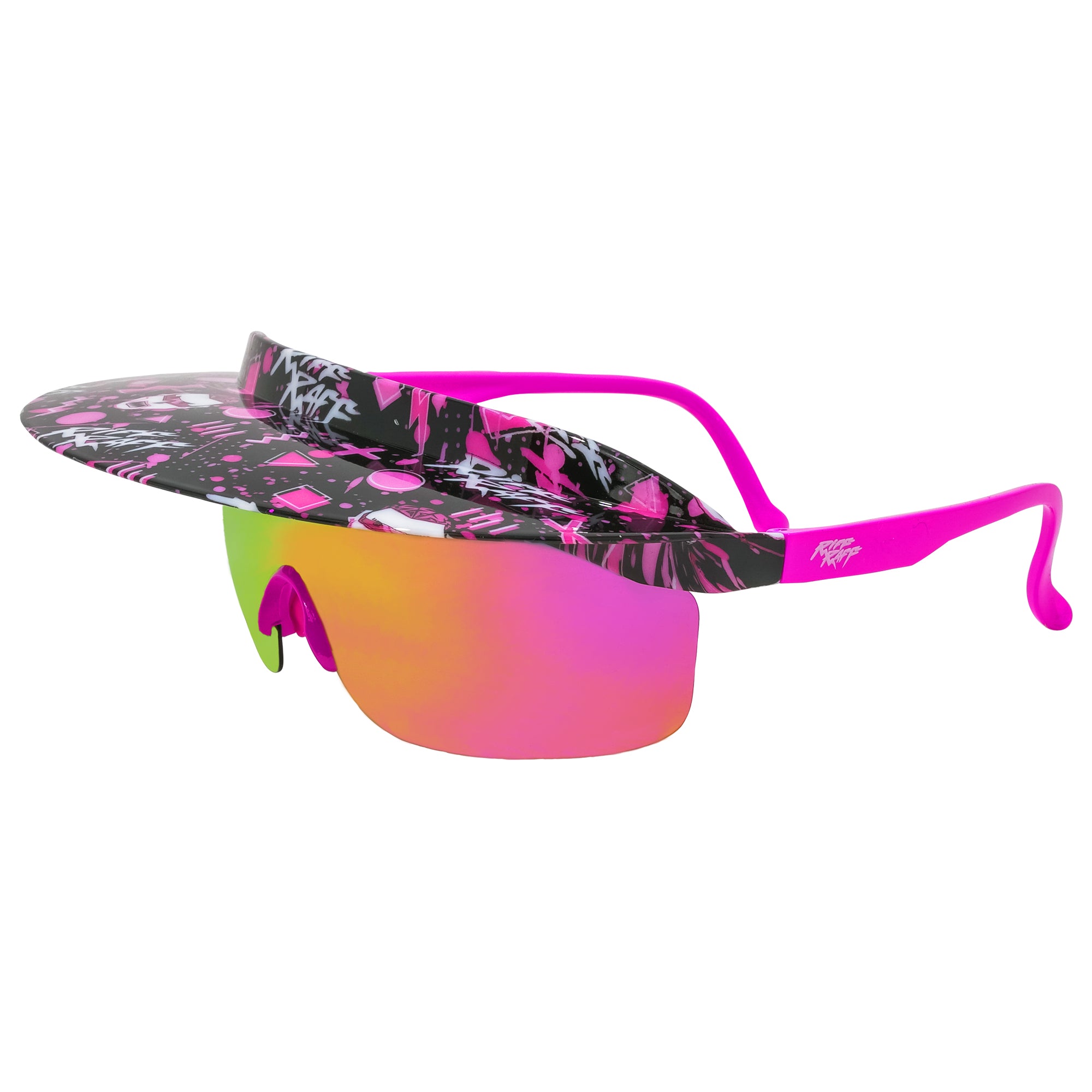 The Neon Icon 80s riff raff jody highroller inspired dale dan tony retro vintage pink and black custom Visor shade UV400 sunglasses. Fully polarized B Fresh Gear