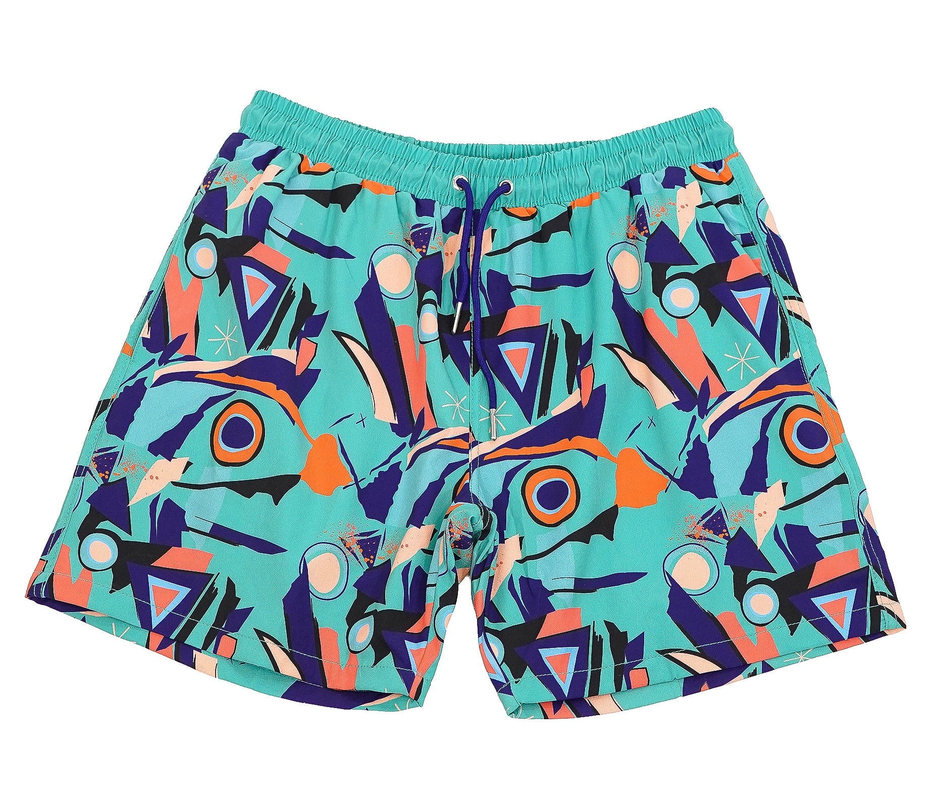 Turquoise geometric-patterned shorts