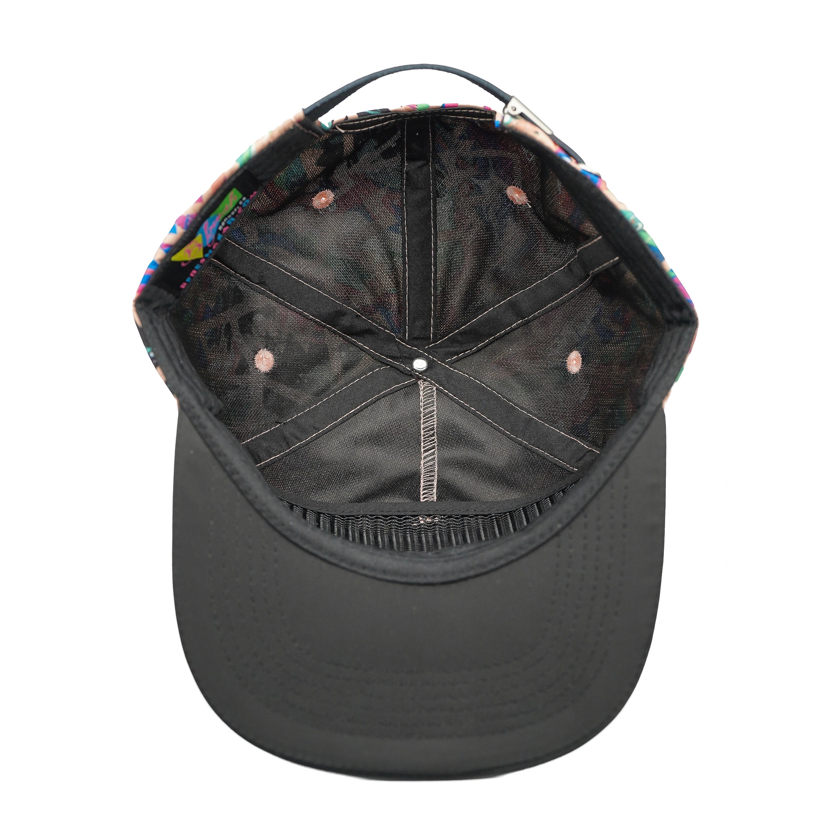 Black cap with colorful interior