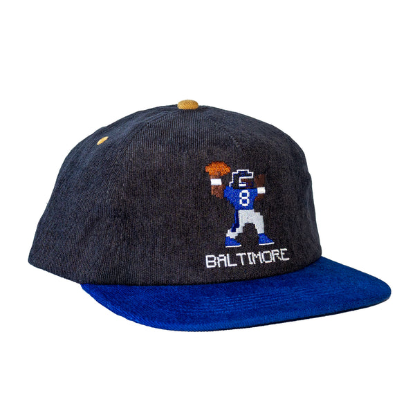 black and purple hat corduroy football