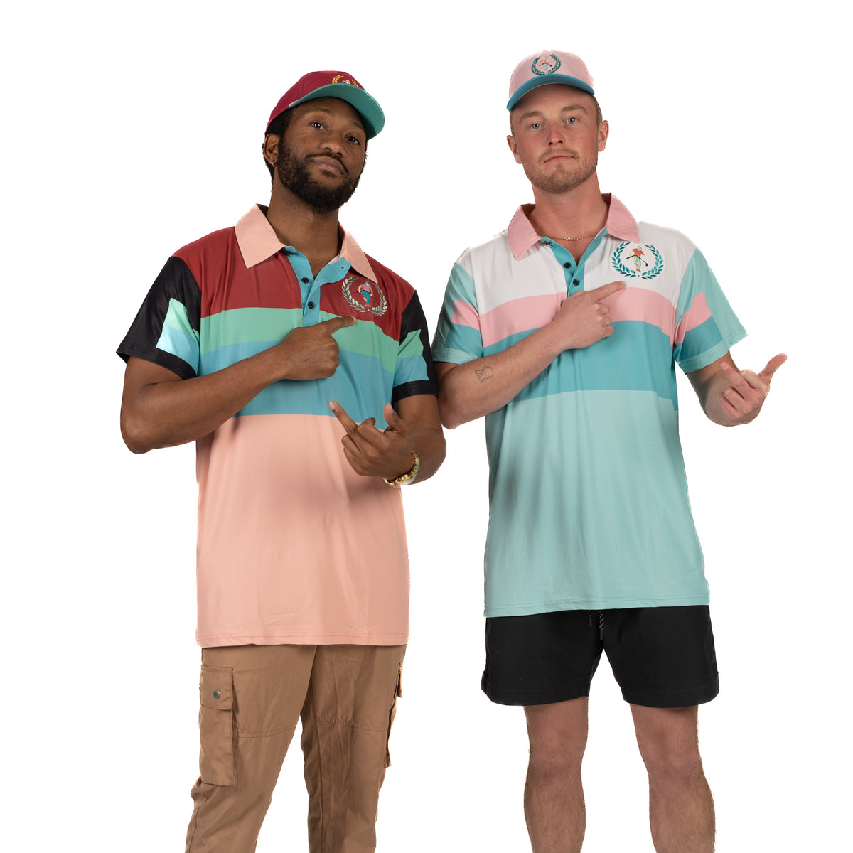 Burgundy and Miami F Golf Polos 
