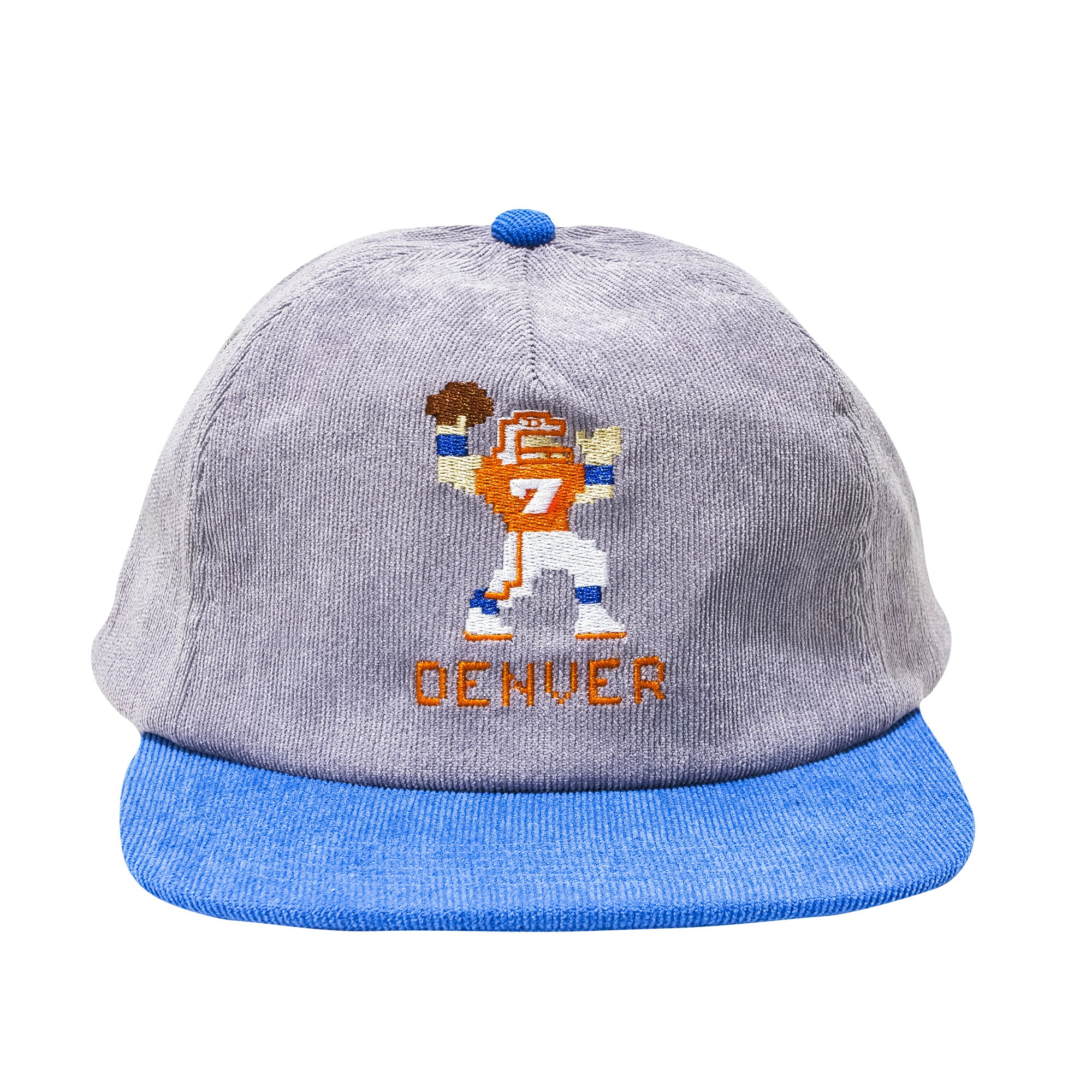 Tecmo Elway Retro 8bit Corduroy Grey Orange Blue Footballl Vintage Hat. B Fresh Gear.