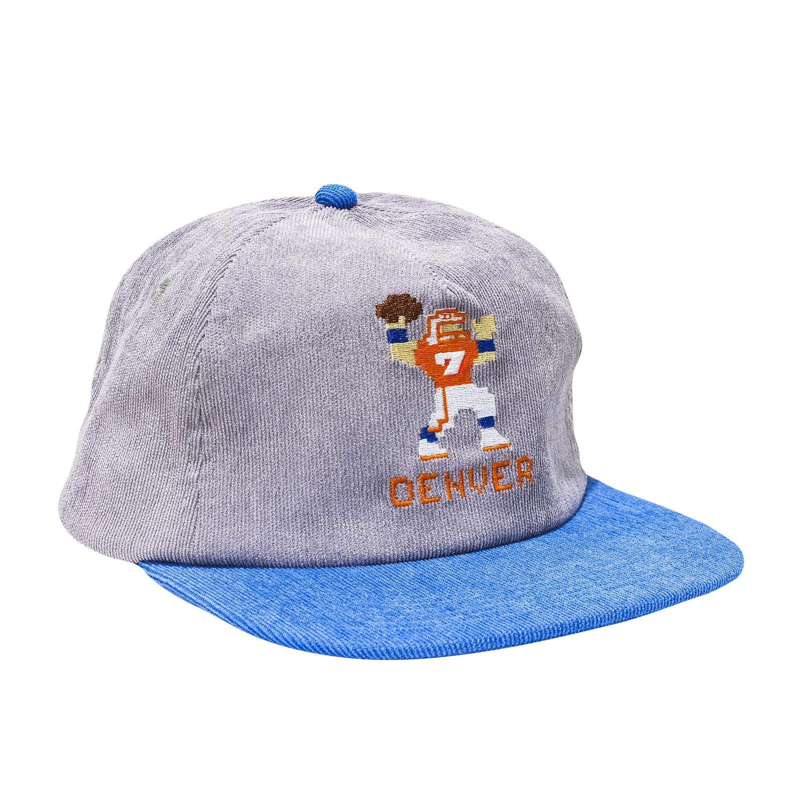 Tecmo Elway Retro 8bit Corduroy Grey Orange Blue Footballl Vintage Hat. B Fresh Gear.