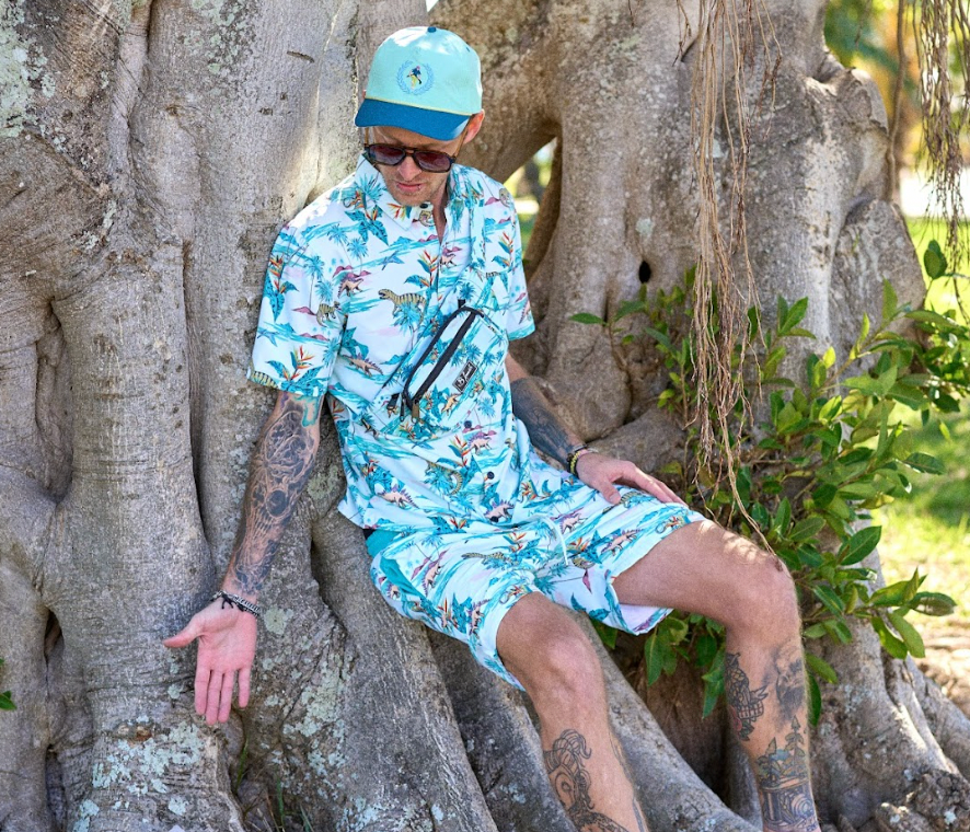 dinosaur print swimming shorts