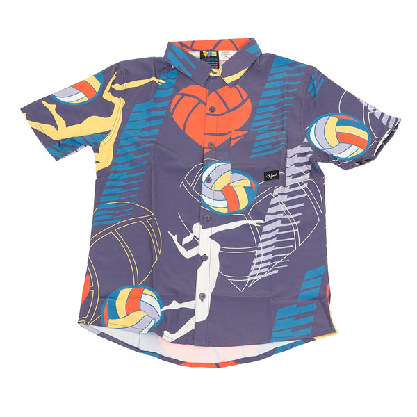 Collared shirt with heart-themed volleyball design