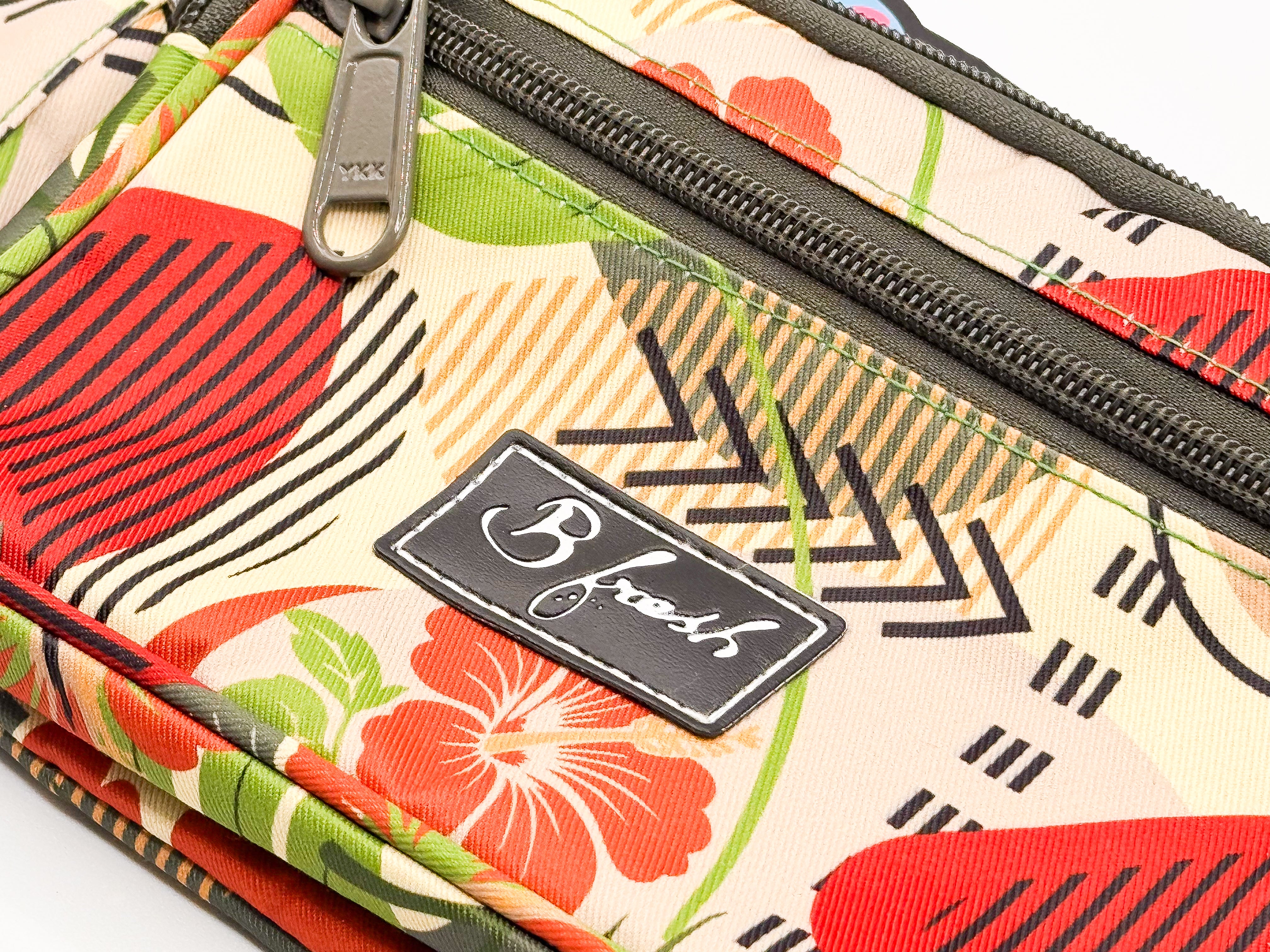 Close-up of a colorful patterned pouch