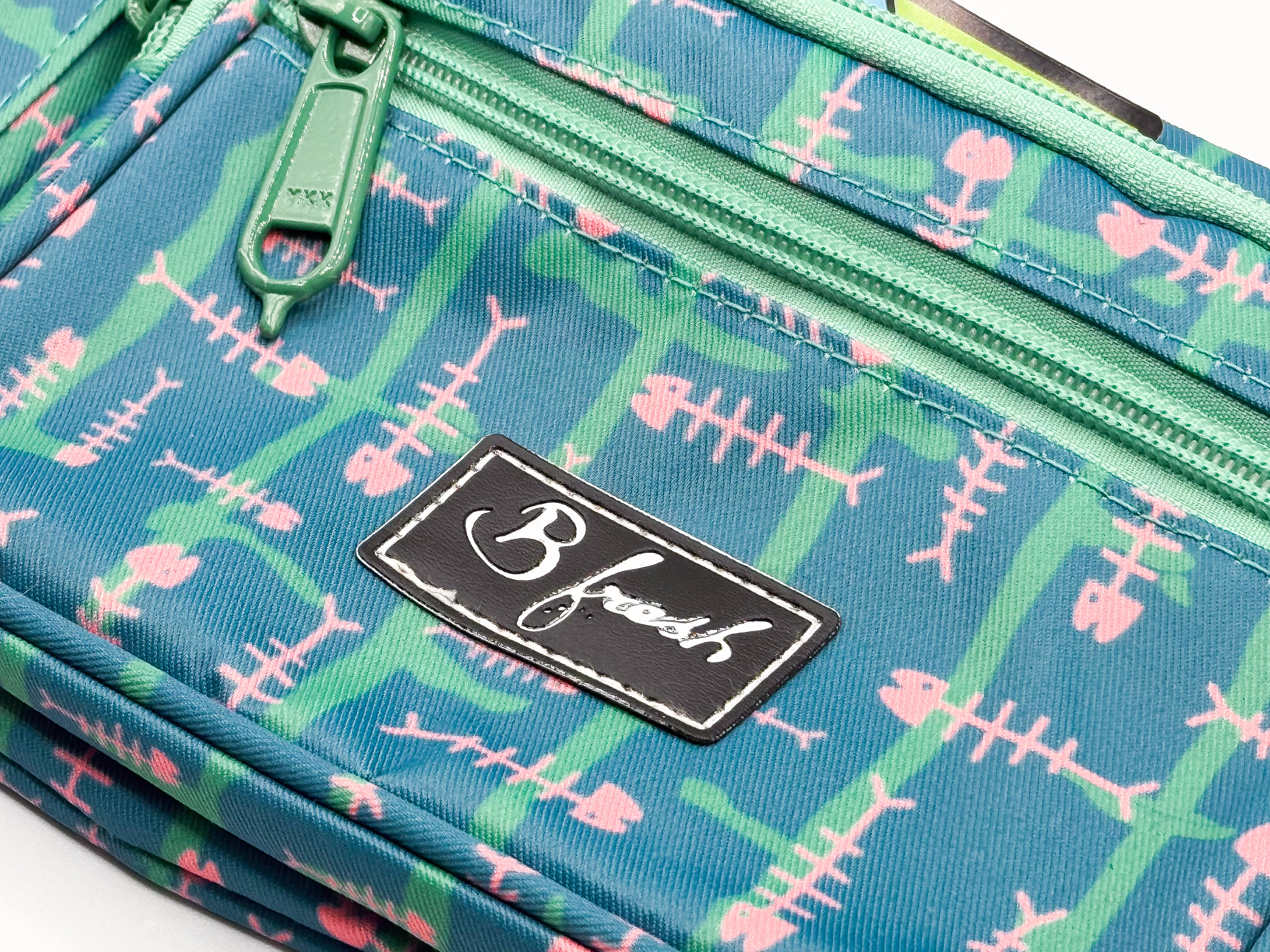 Blue and green patterned fish bag 