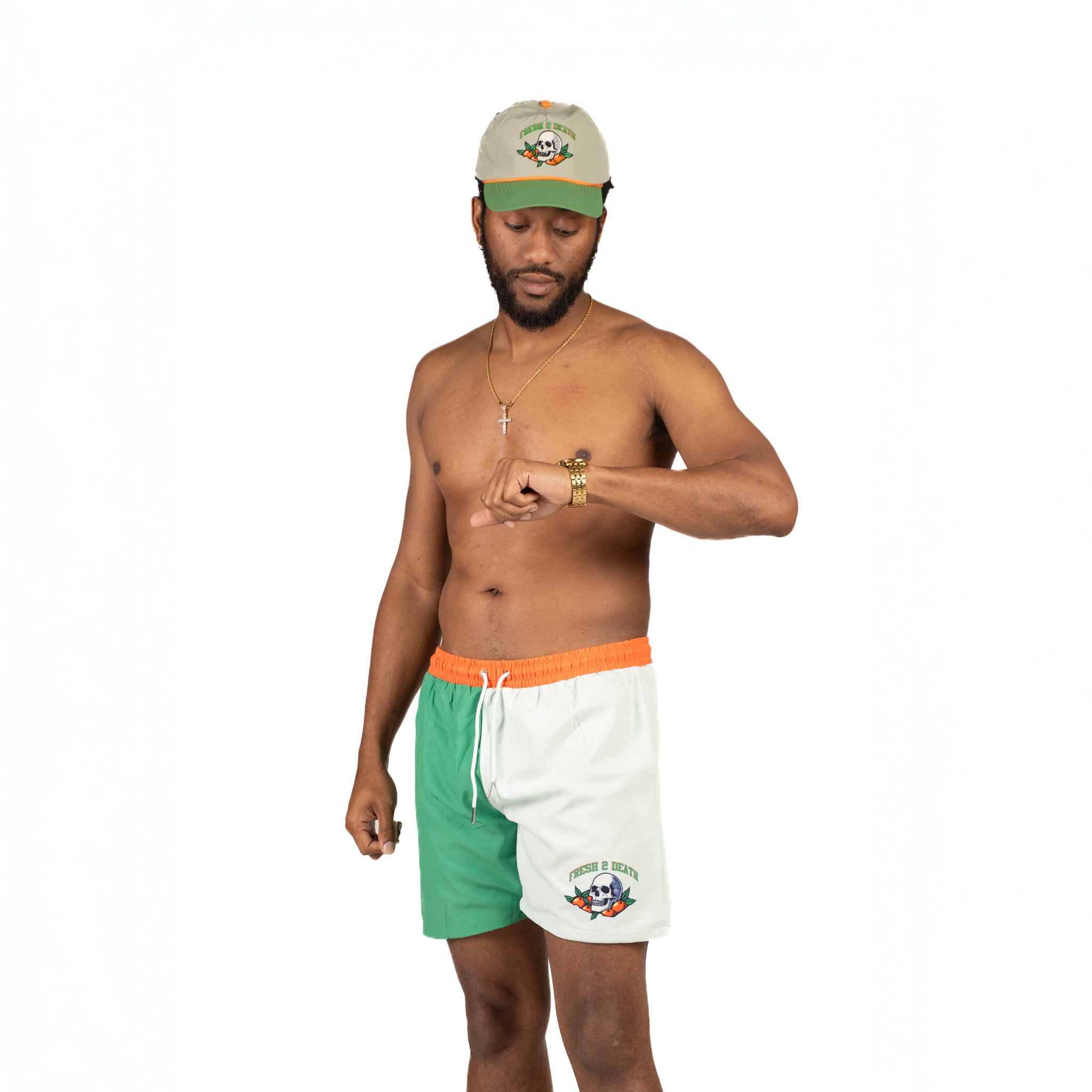 Swim trunks with iconic Fresh 2 Death pattern