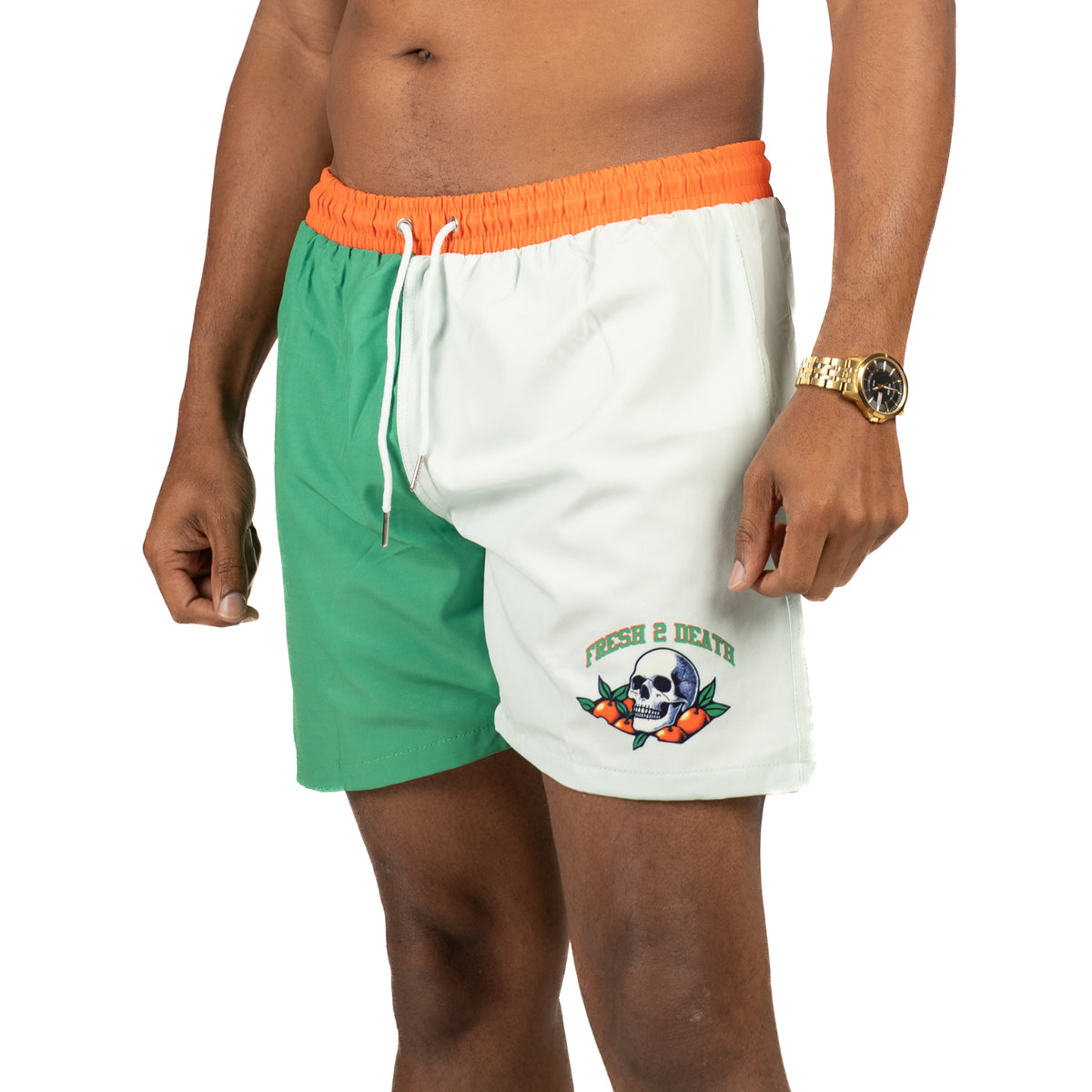 Retro lounge shorts with Fresh 2 Death slogan