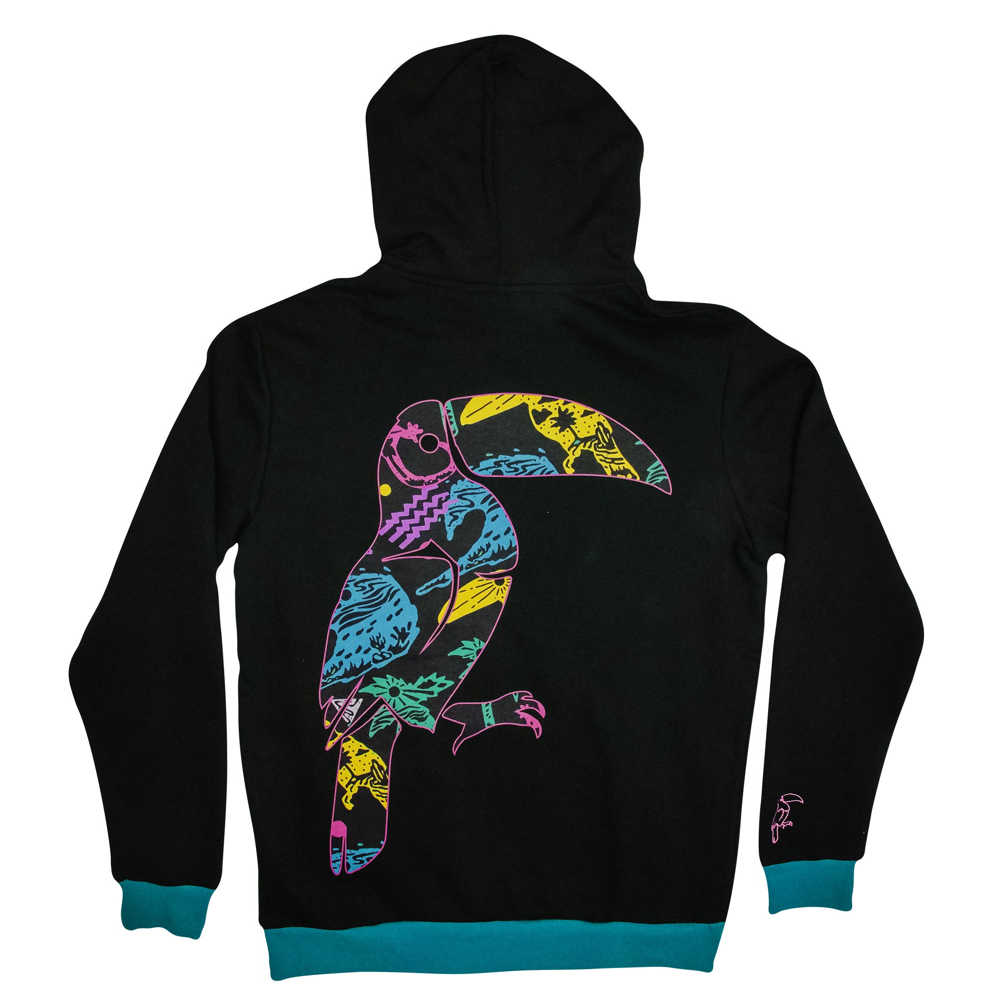 Teal pink black toucan retro hoodie B Fresh Gear