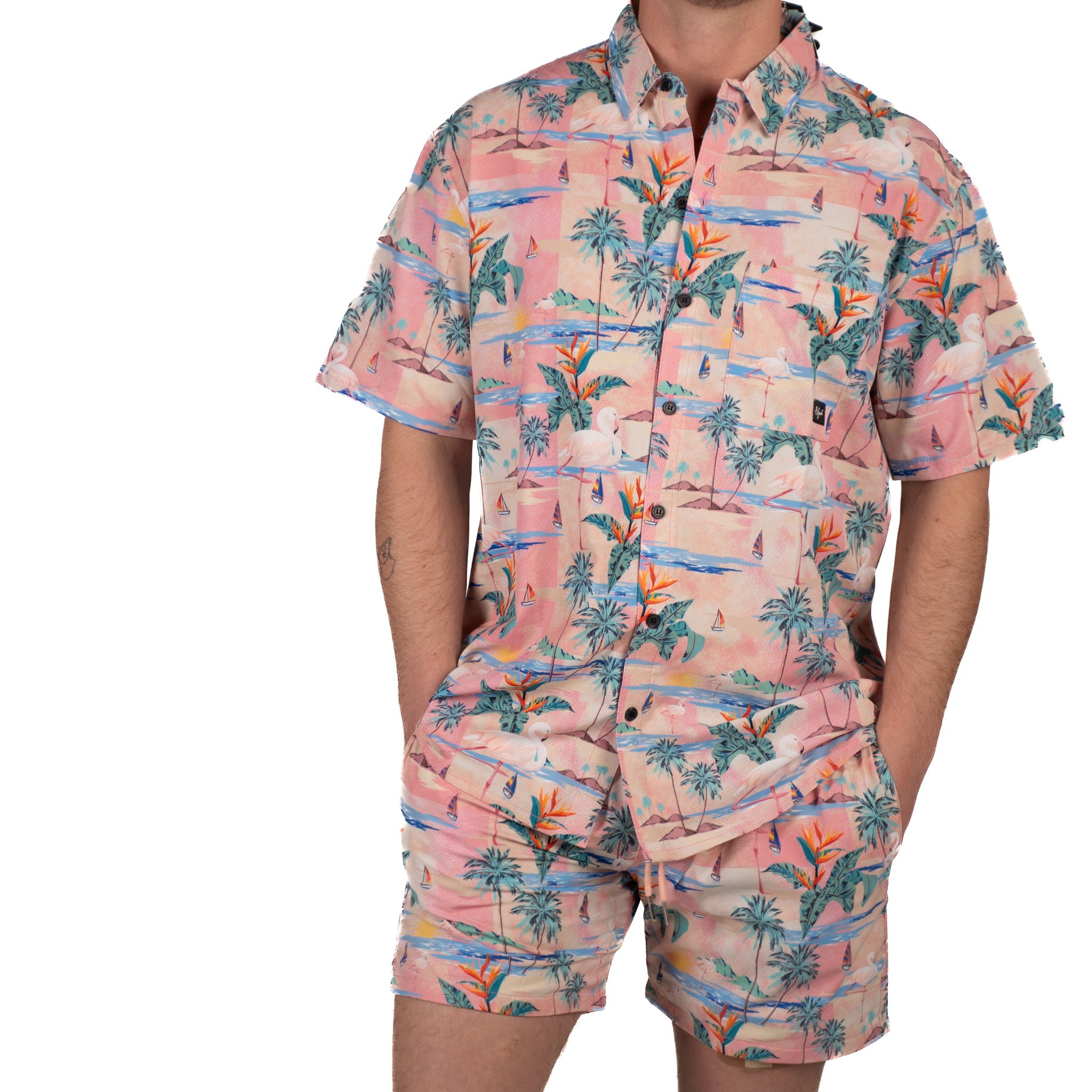 Pink Flamingo swim trunks 