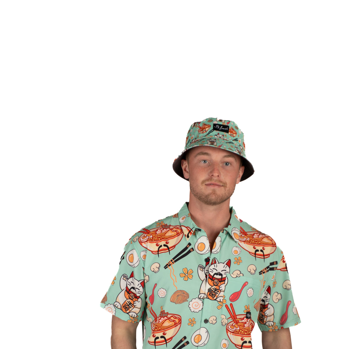 Bucket hat with ramen cats 