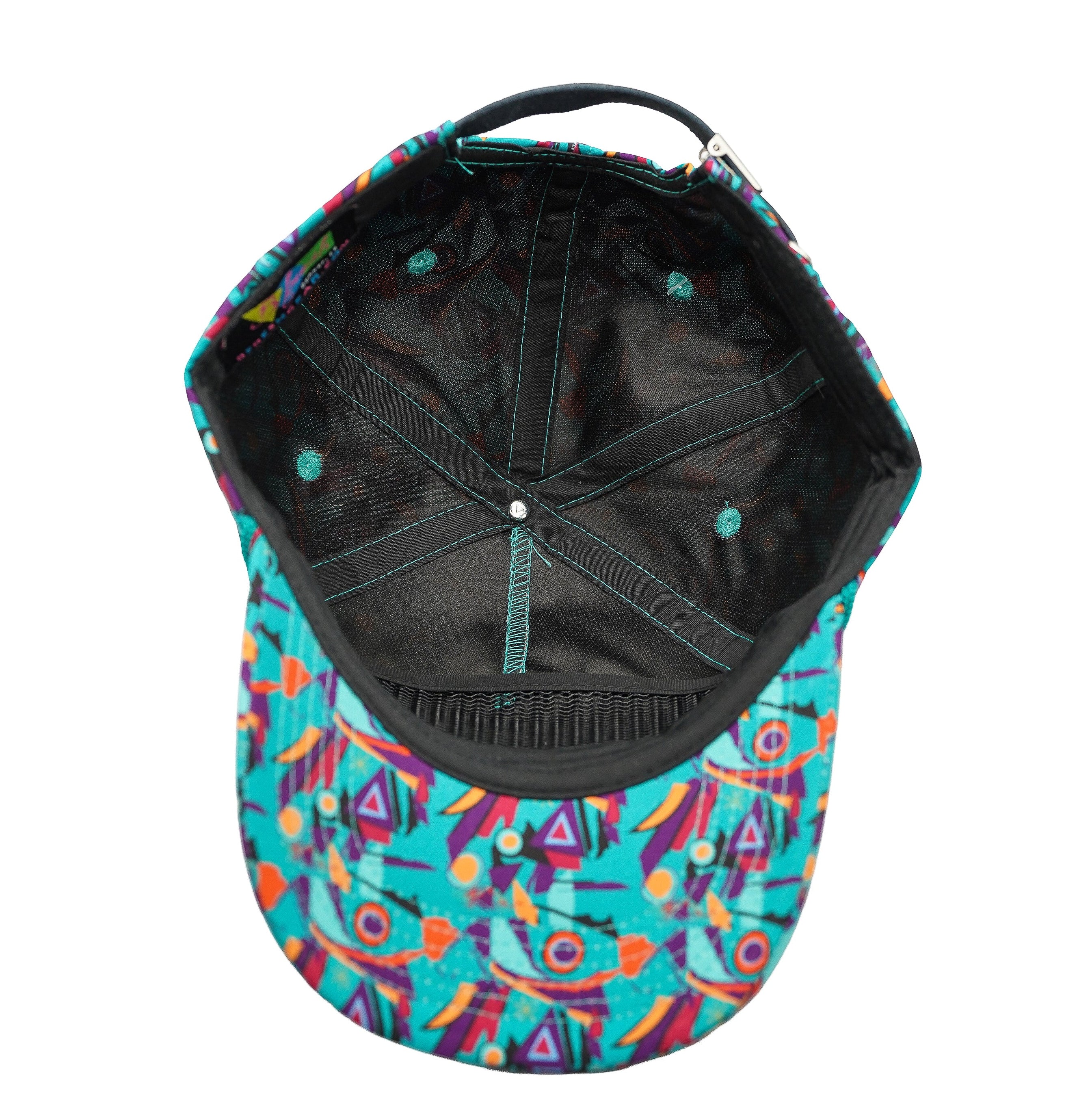 Colorful patterned cap with a black interior 