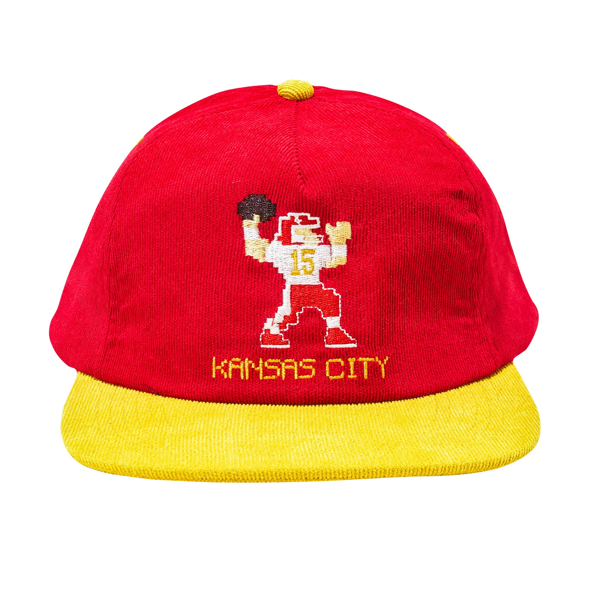 Tecmo Mahomes Retro 8bit Corduroy Yellow Gold Red Footballl Vintage Hat. B Fresh Gear.