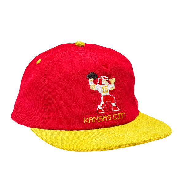 Tecmo Mahomes Retro 8bit Corduroy Yellow Gold Red Footballl Vintage Hat. B Fresh Gear.
