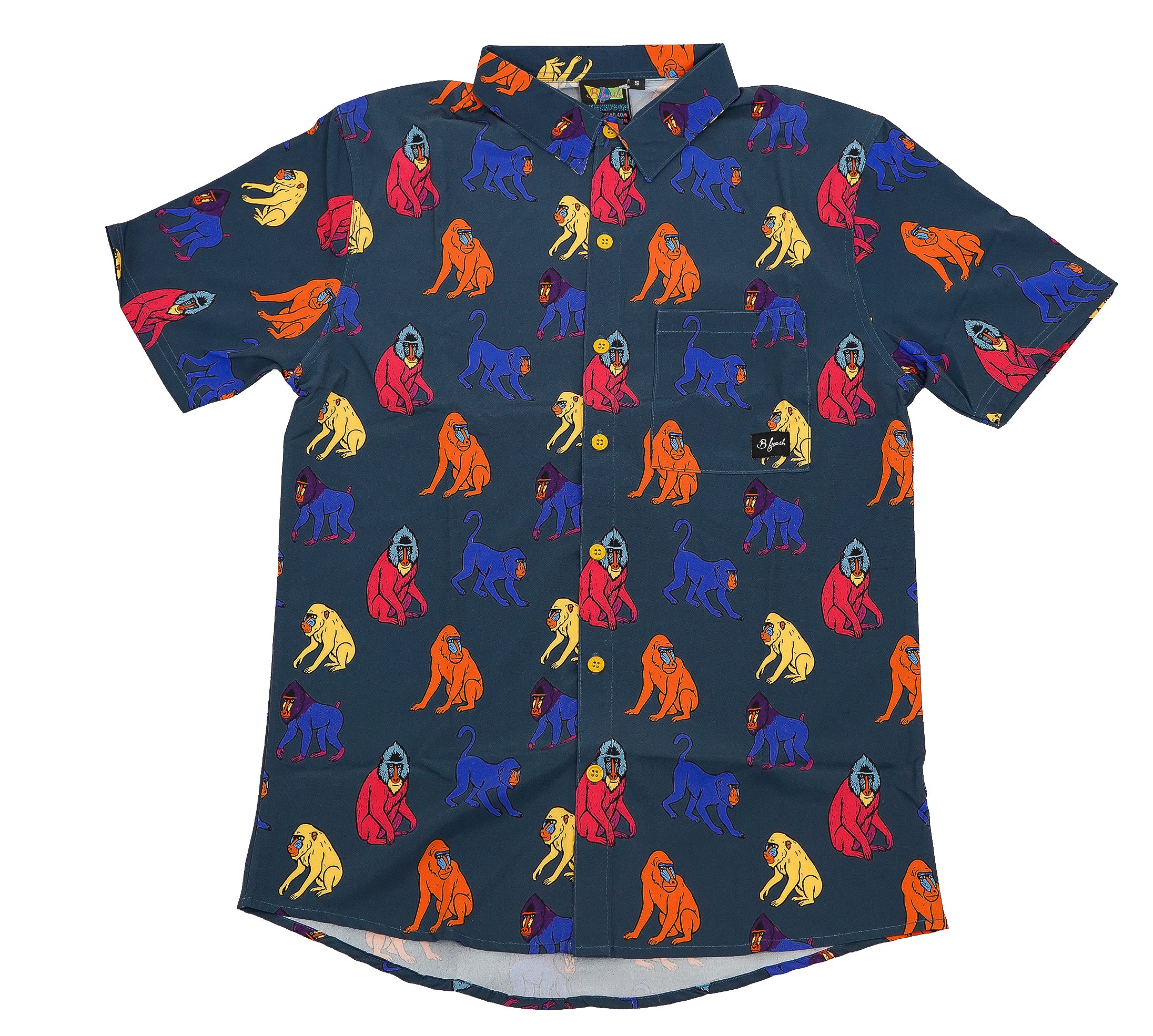 Multi colored monkeys on collared clothing 