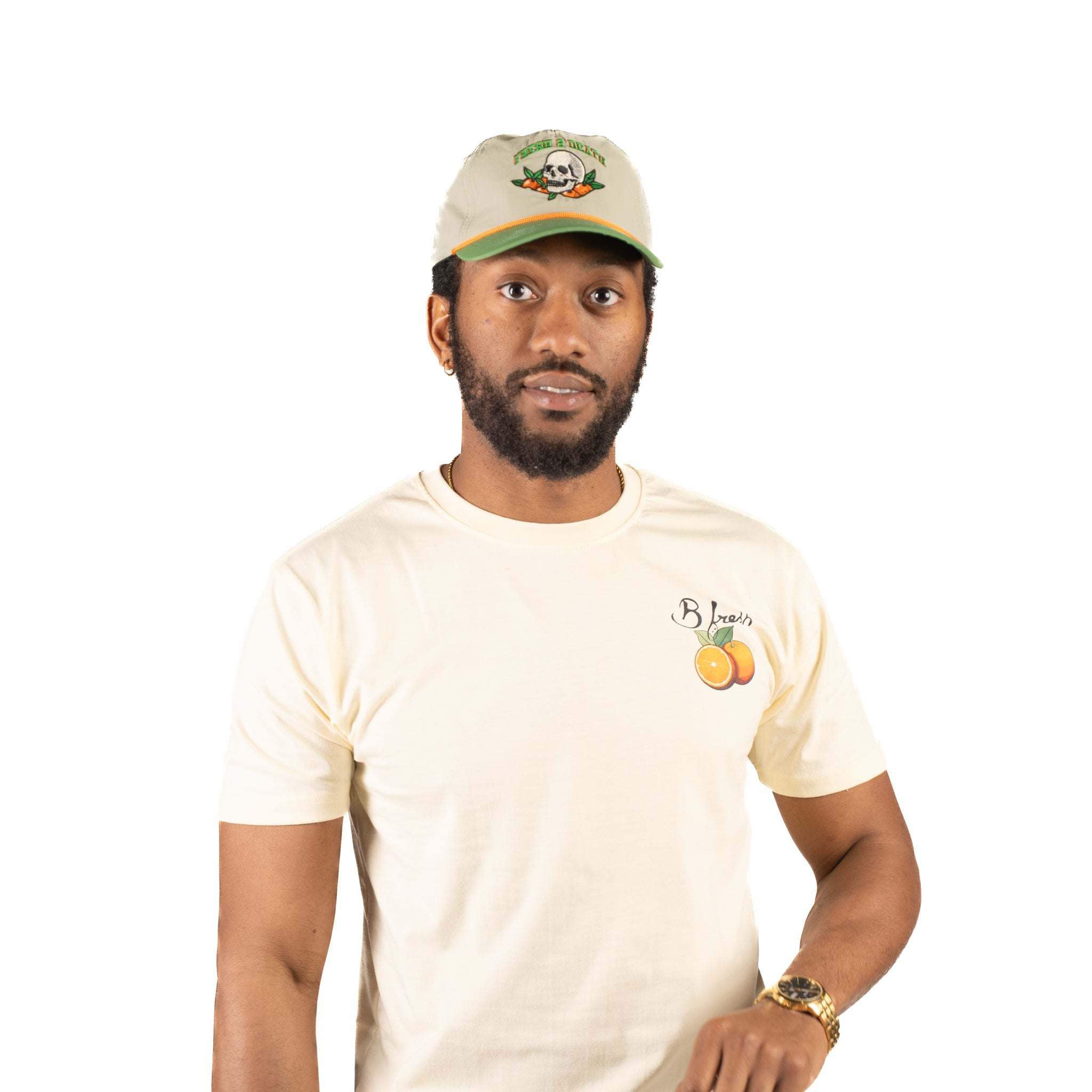 Fresh 2 Death hat design with skulls and oragnes