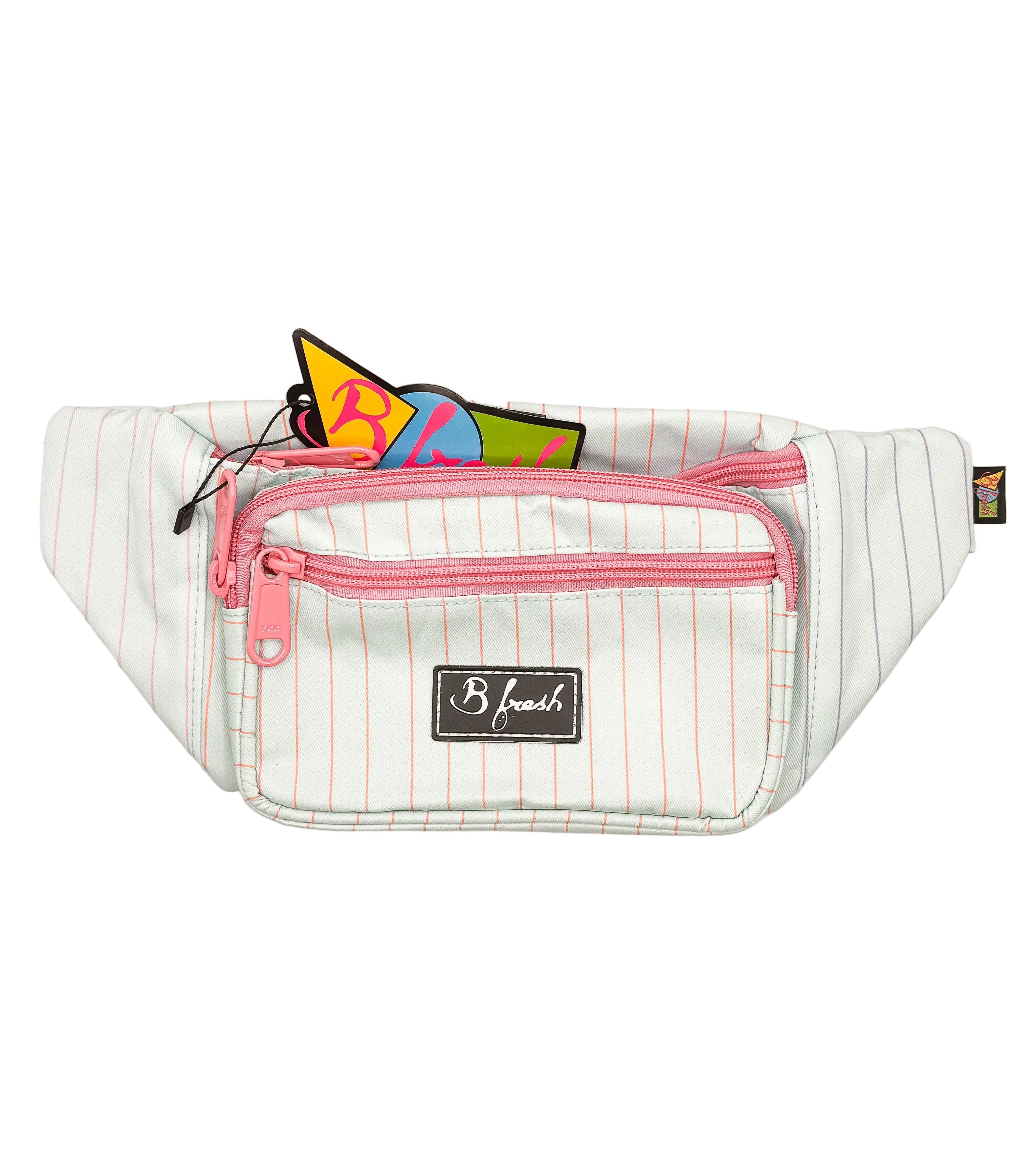 Pinstriped and pink bag
