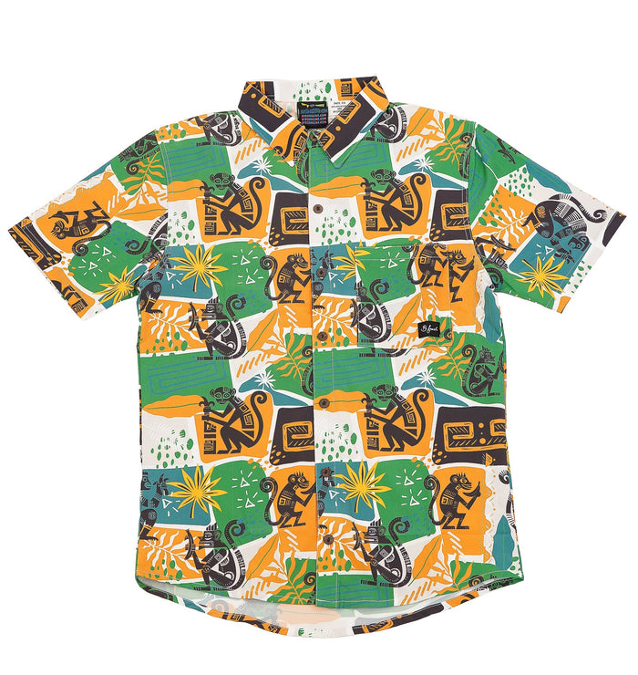 green and yellow shirt with animal pattern