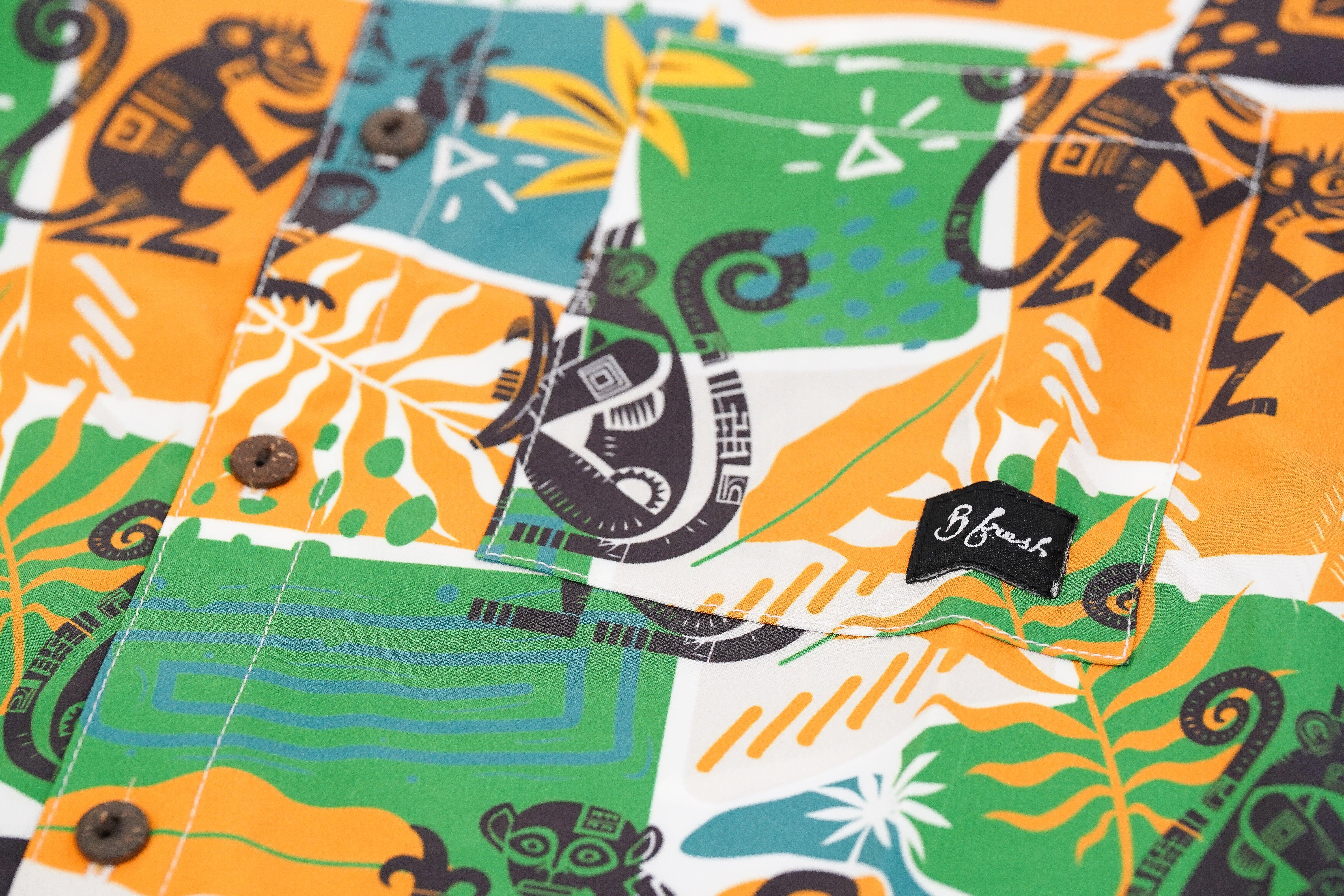 Colorful fabric with monkey and leaf patterns 