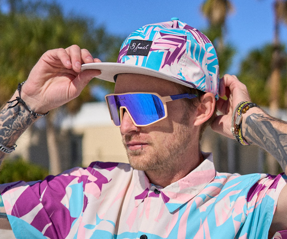 Strap back hat with abstract pattern