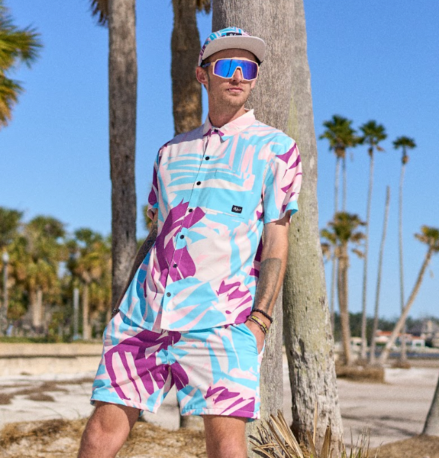 Swim trunks with Nooner abstract pattern 