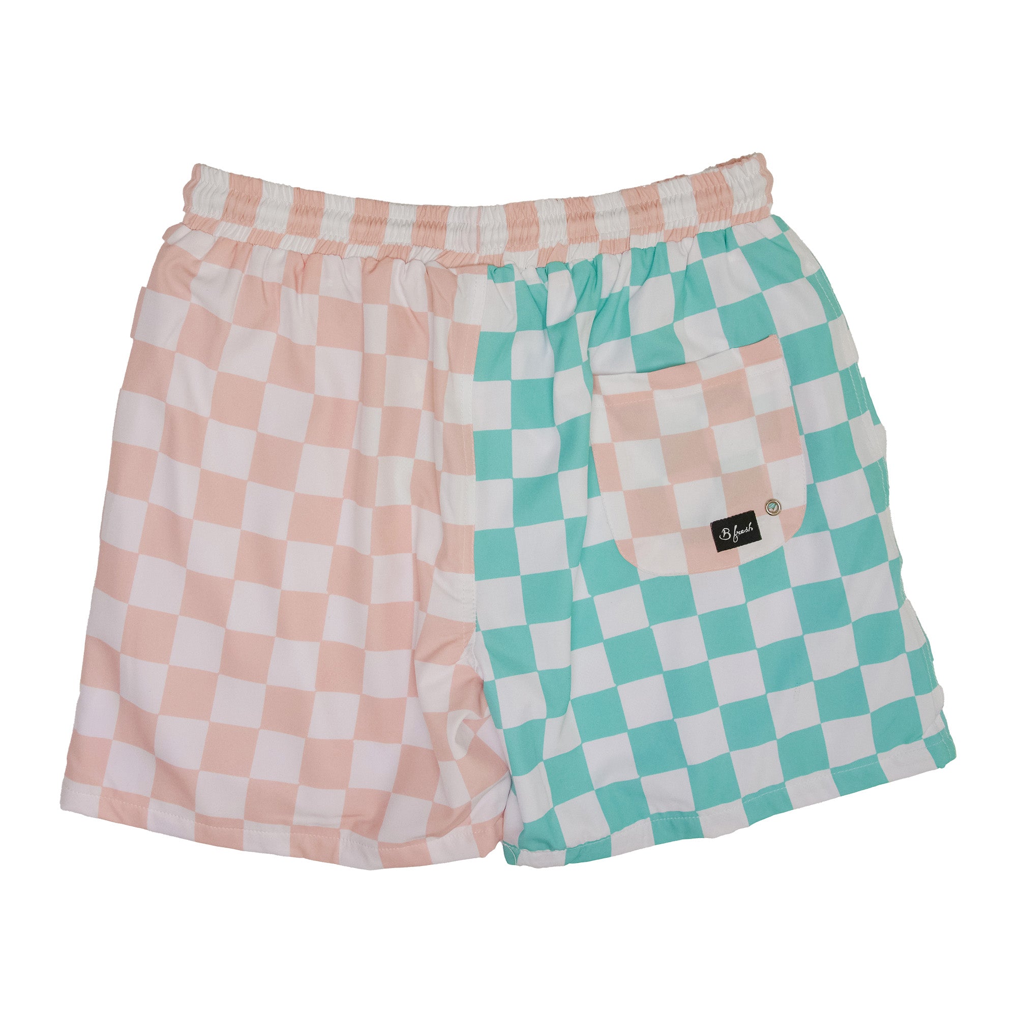 blue and pink checker board shorts