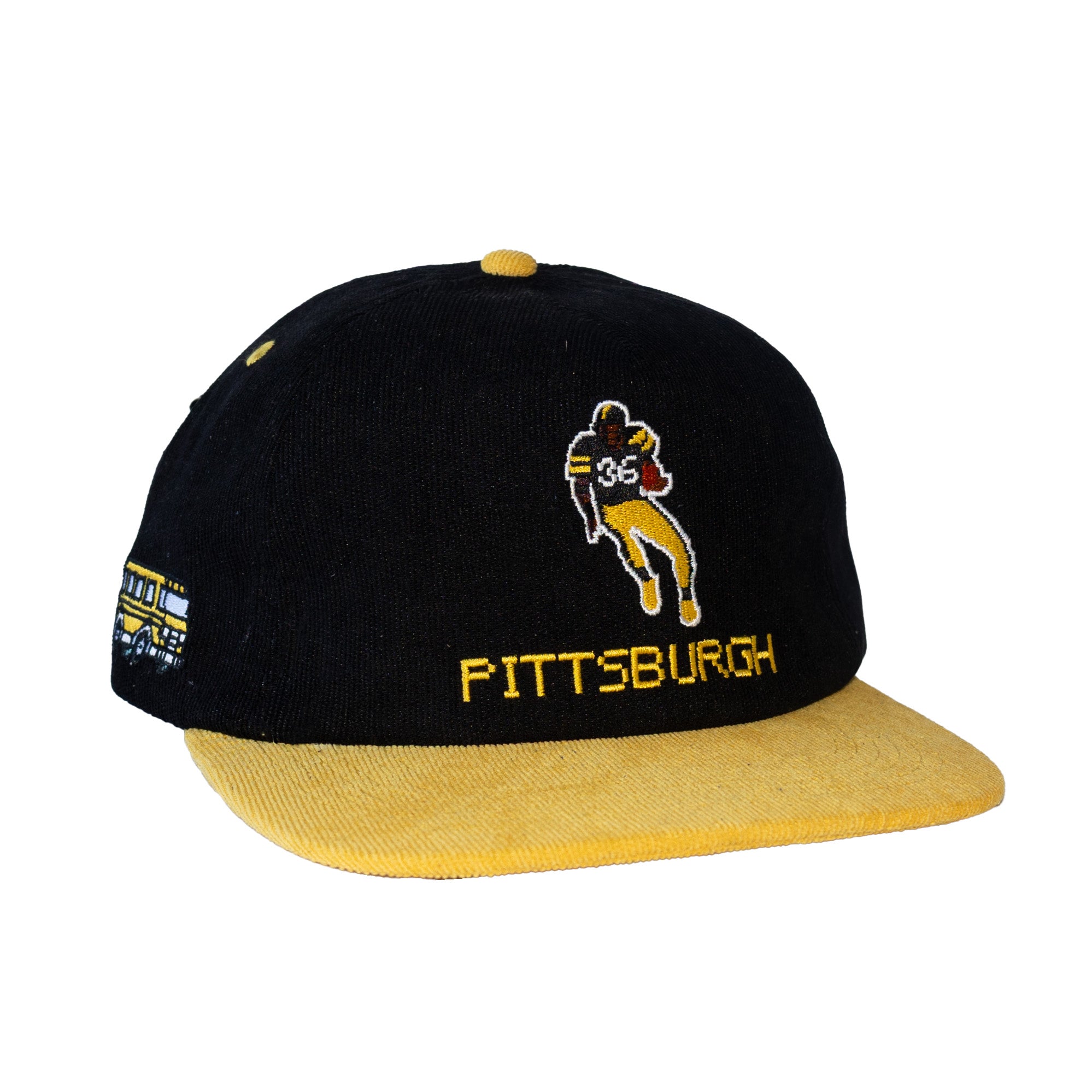 Black and yellow 8 bit football corduroy hat