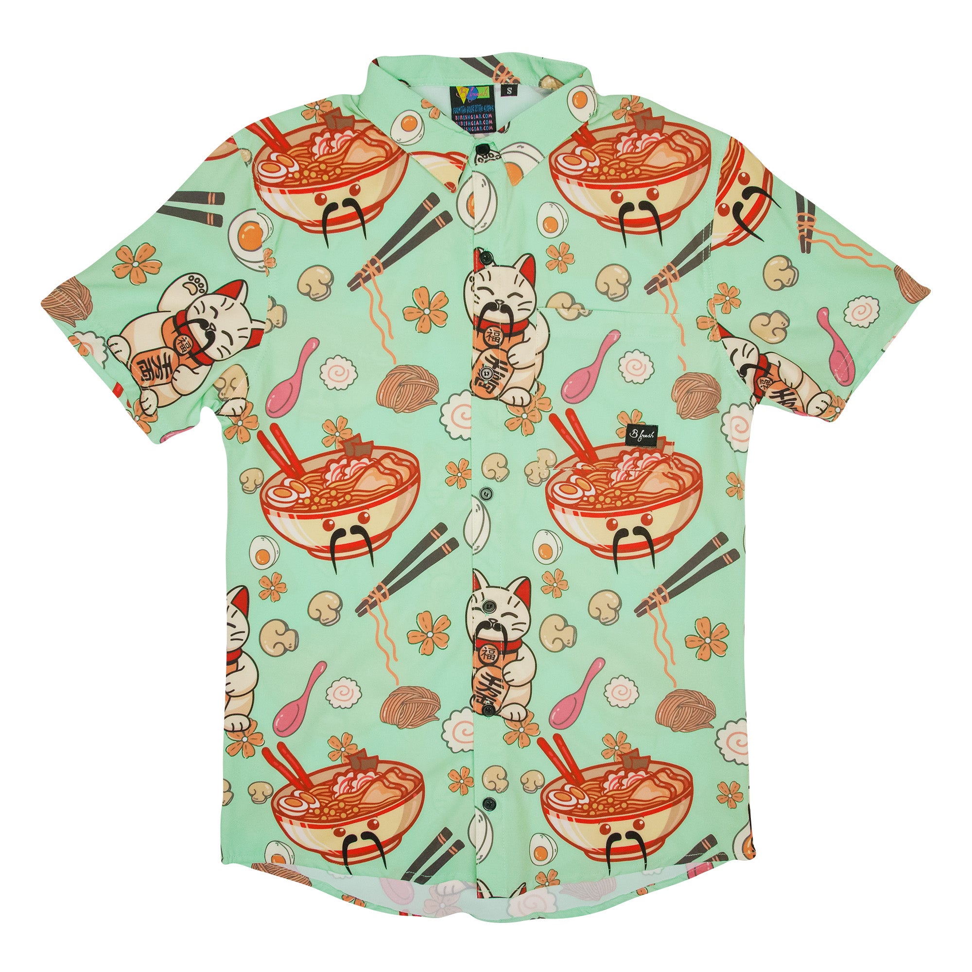 Ramen and cats button down shirt 