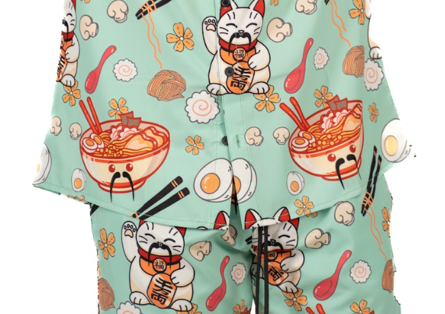 Ramen print swim trunks 
