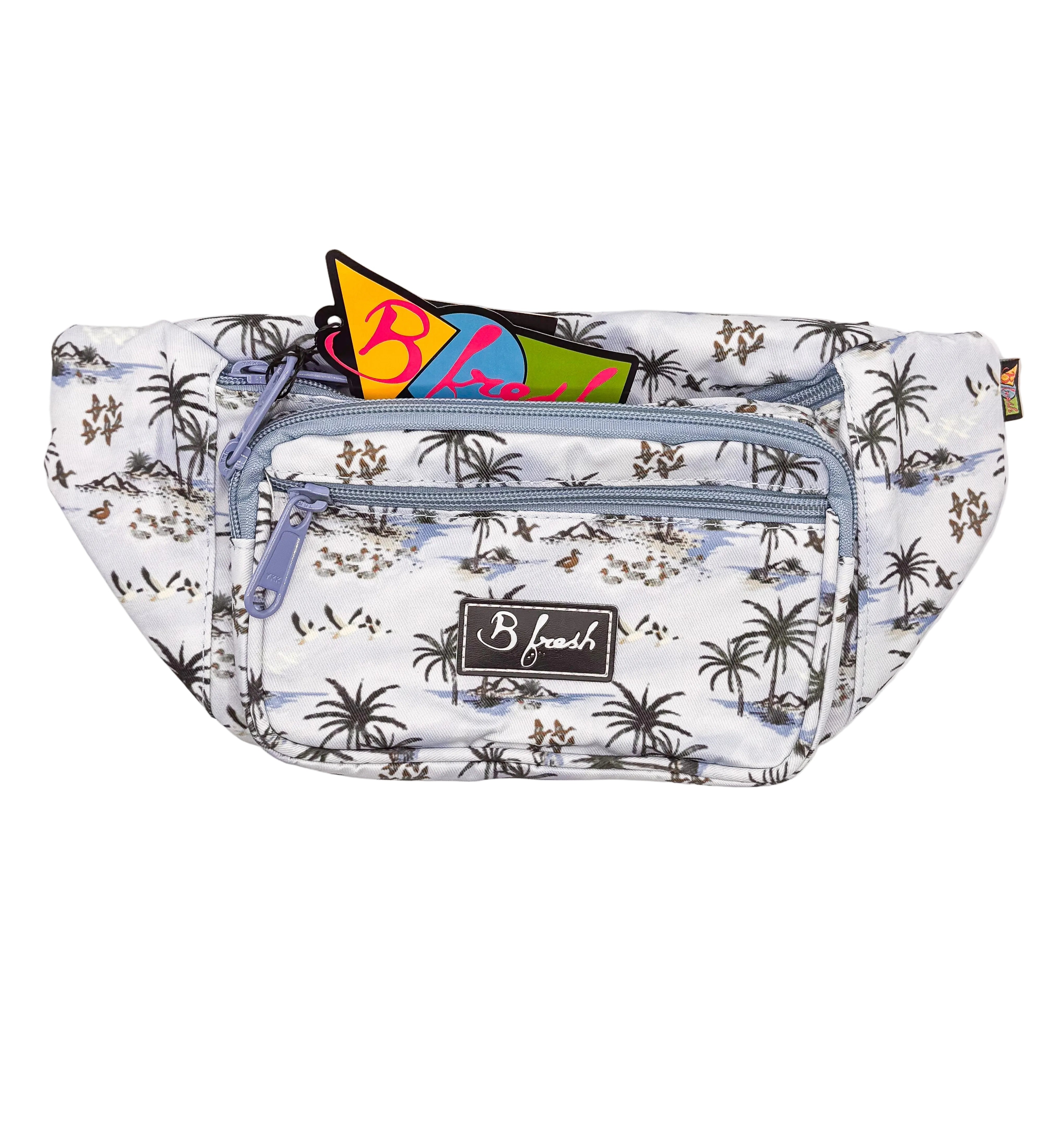 Fanny pack with tropical pattern and brand logo 