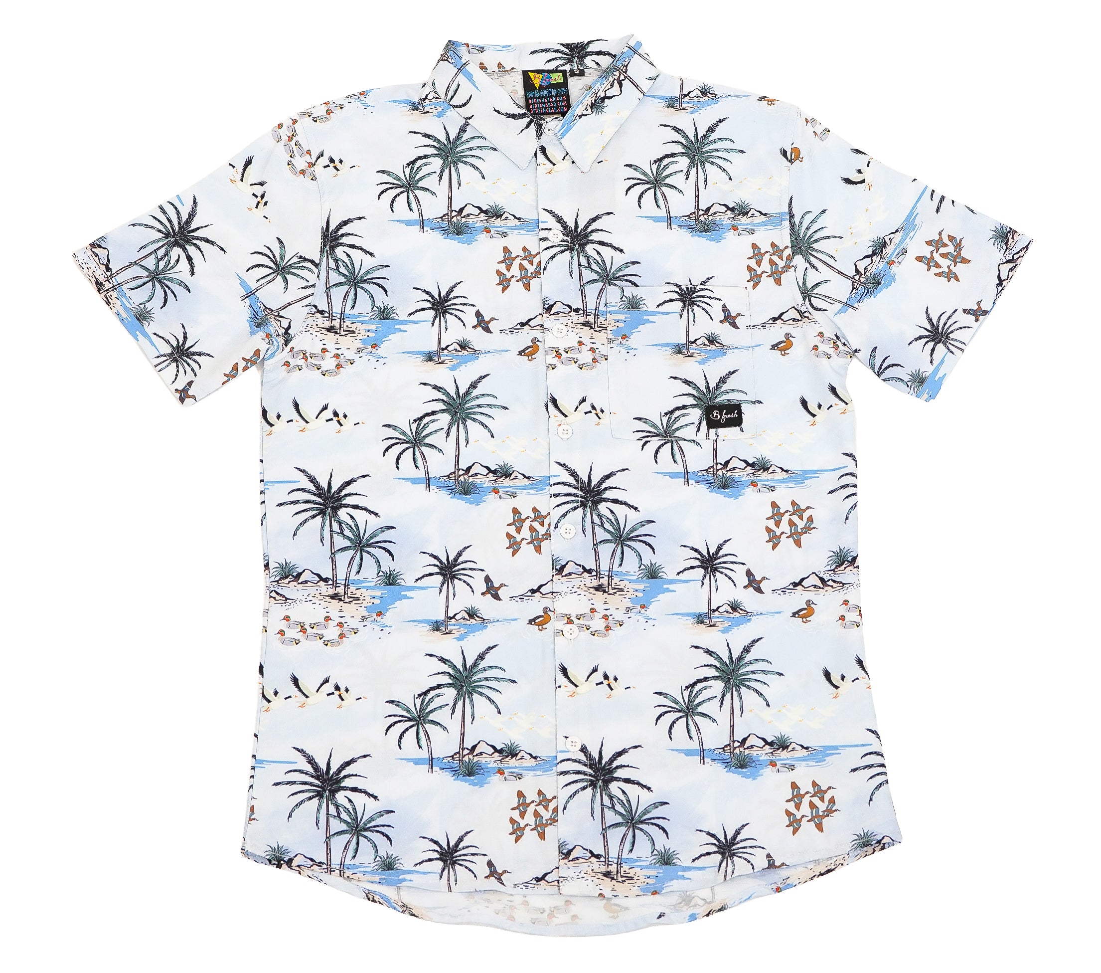 Short-sleeve shirt with palm tree and beach pattern