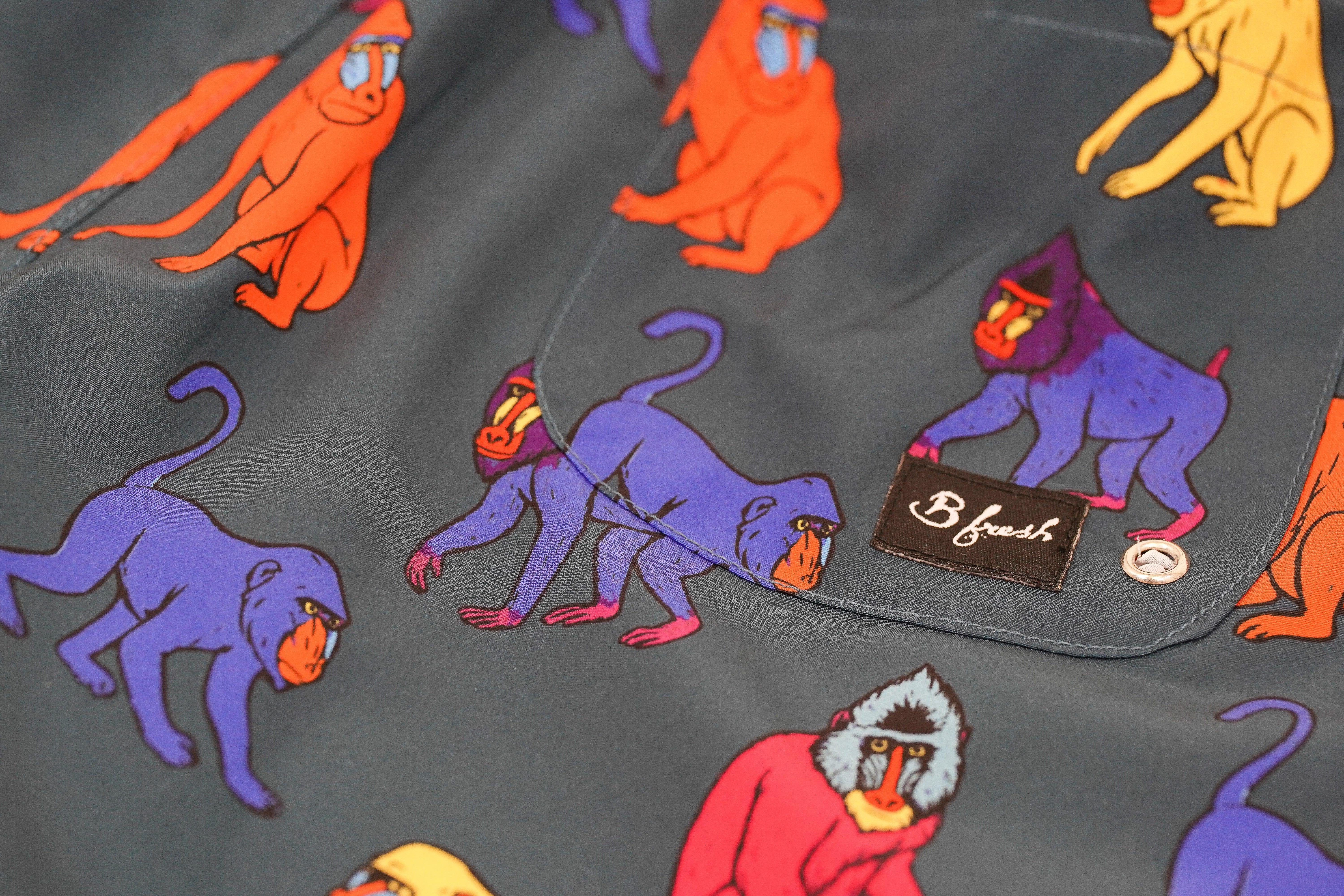 fun, monkey, animal print trunks