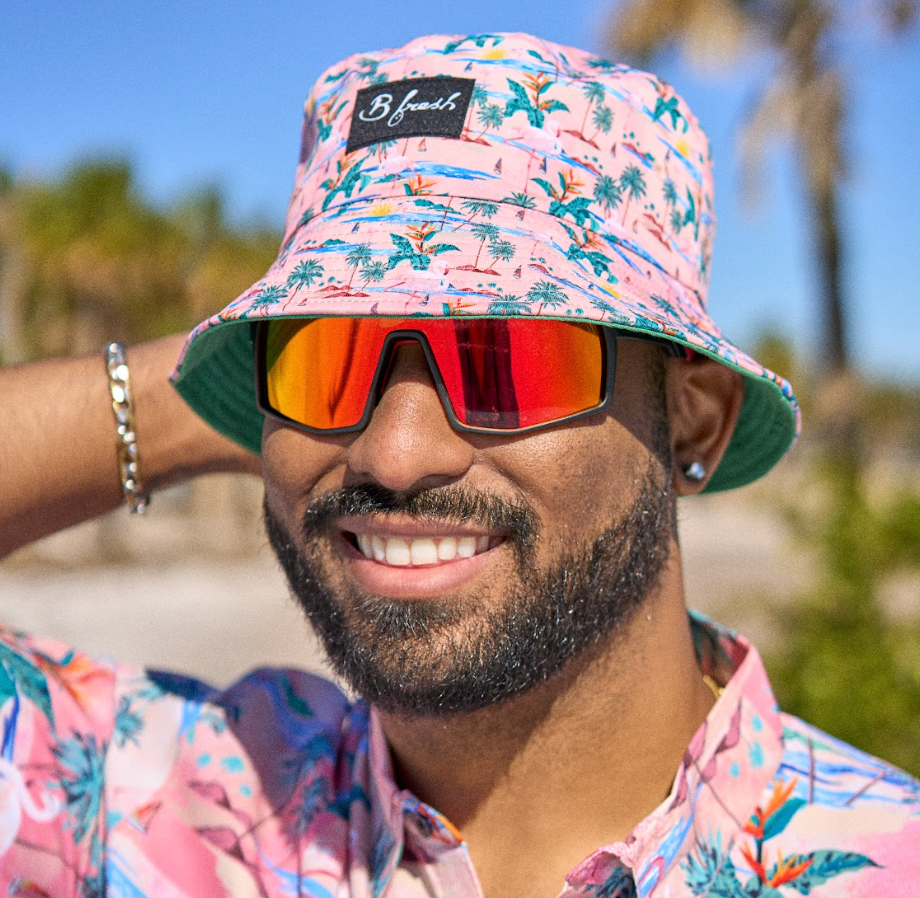 dope reversible bucket hat with flamingos