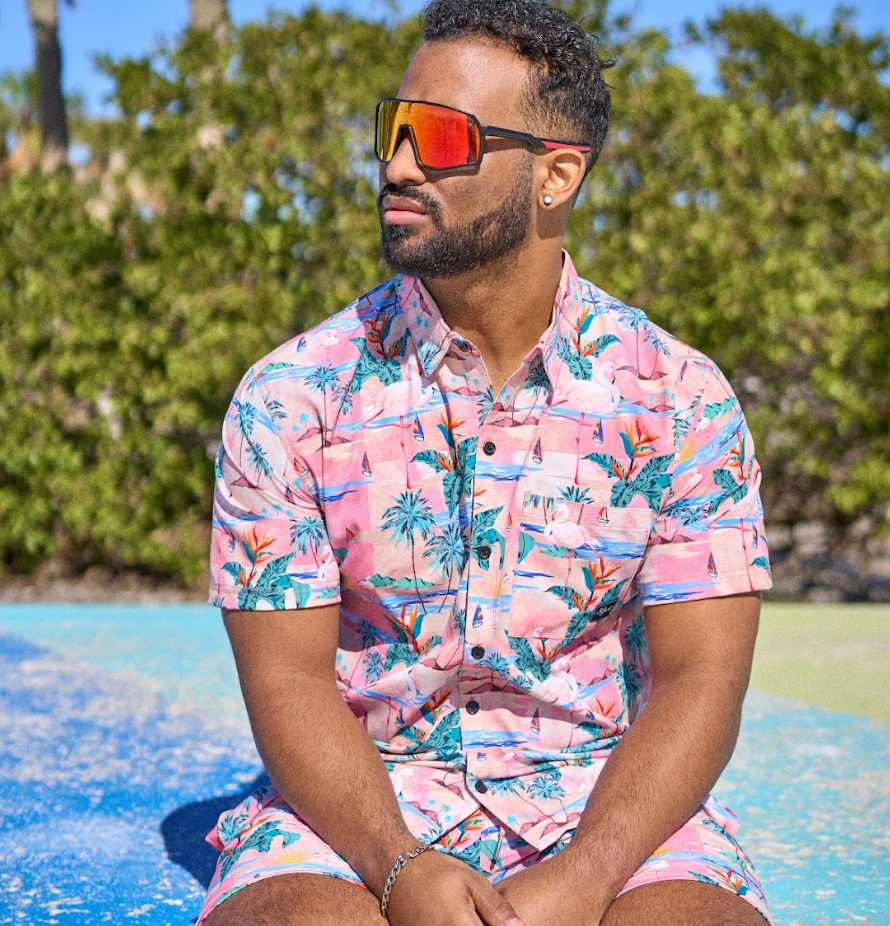 casual button down shirt with flamingos