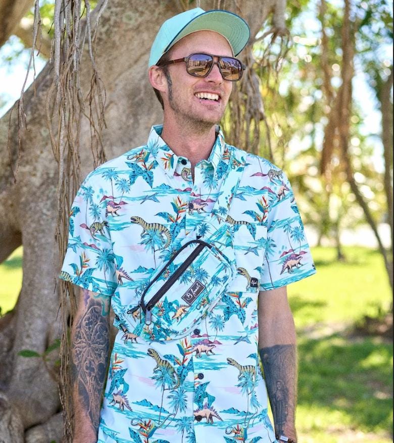 Dinosaurs in a tropical setting