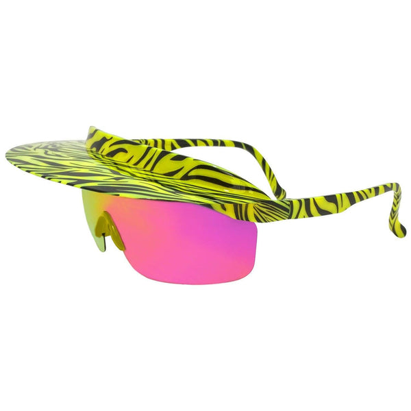 Smack Down Visor Shade Sunglasses - Retro randy savage inspired 80s 90s sunglasses UV400 Polarized vintage visor shades. Yellow and black tiger throwback design. B Fresh Gear