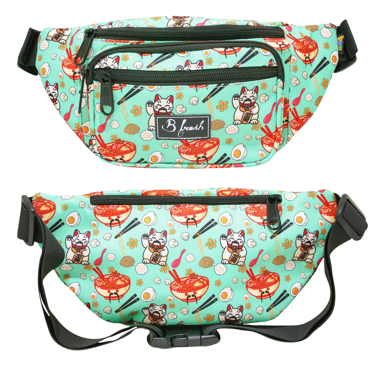 fanny pack with ramen and cats