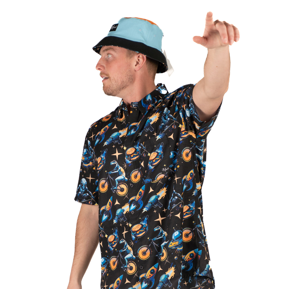 dope bucket hat with cheeseburger and aline print 