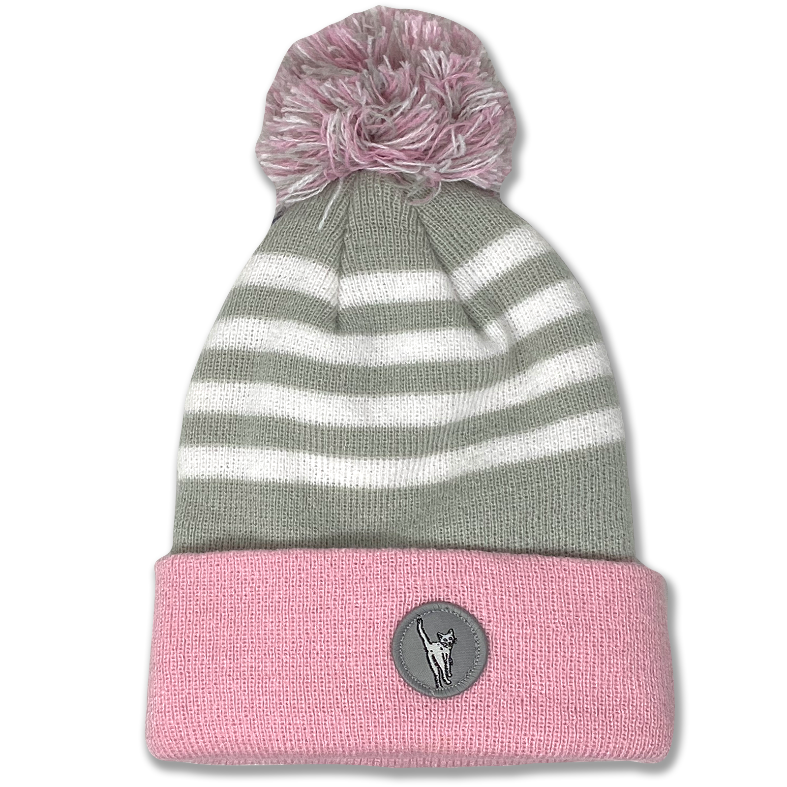 Kids Cat Beanie Pink White Grey Kitty Cat Pom Top Stocking Cap. B Fresh Gear.