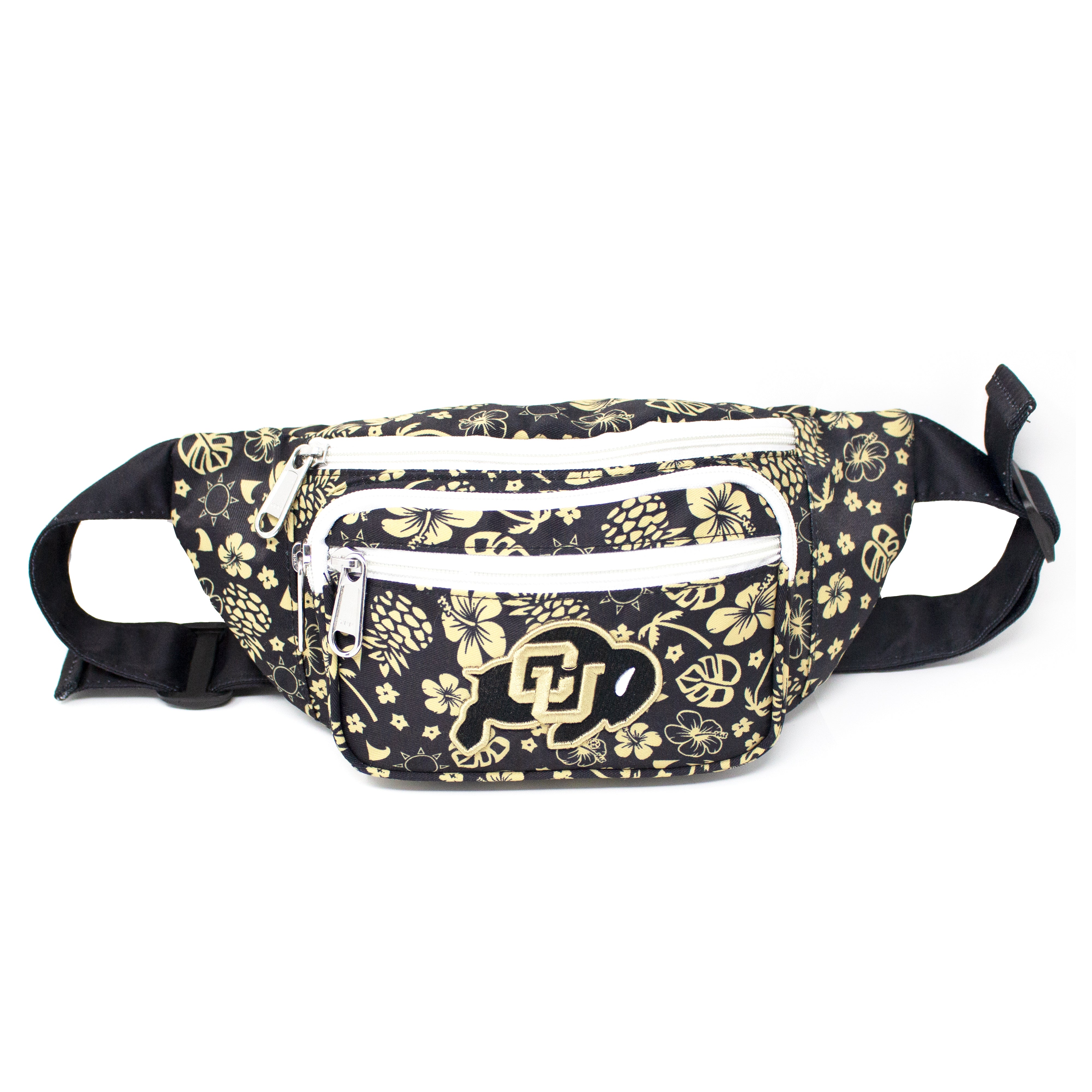 Colorado Buffs Fanny Pack . B Fresh . Black Floral Hawaiian Print