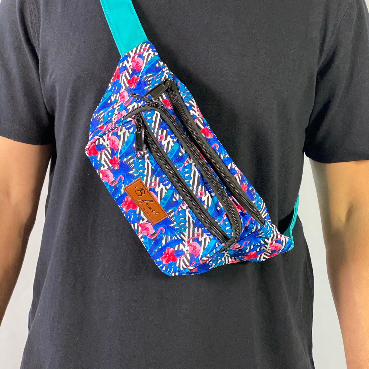 mens Flamingo fanny pack bum bag tropical floral pattern design 