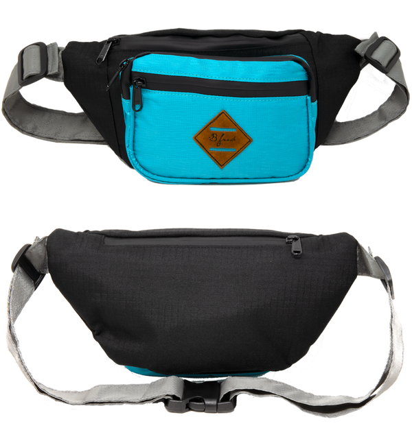 Rainier Water Resistant Fanny Pack - B Fresh - Blue grey black water proof material fanny pack with black water resistant zippers retro throwback design. B Fresh Gear