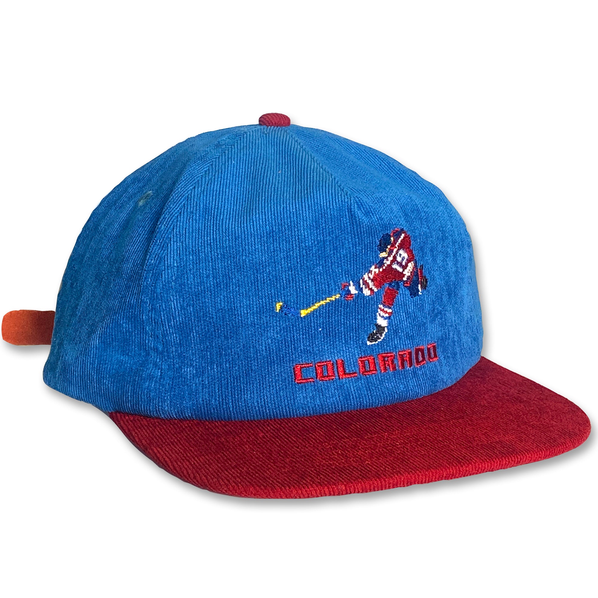 Tecmo Sakic Retro 8bit 90s Throwback Hockey Corduroy Blue Red Hat. B Fresh Gear.