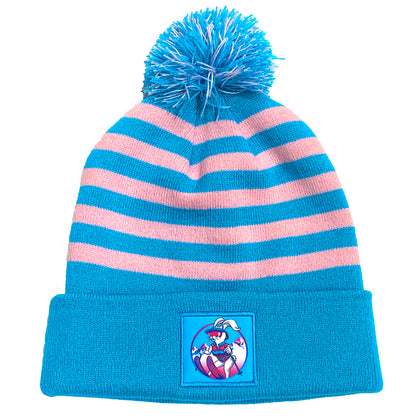 Ski Bunny Retro Pink Blue Pom Top Beanie. B Fresh Gear