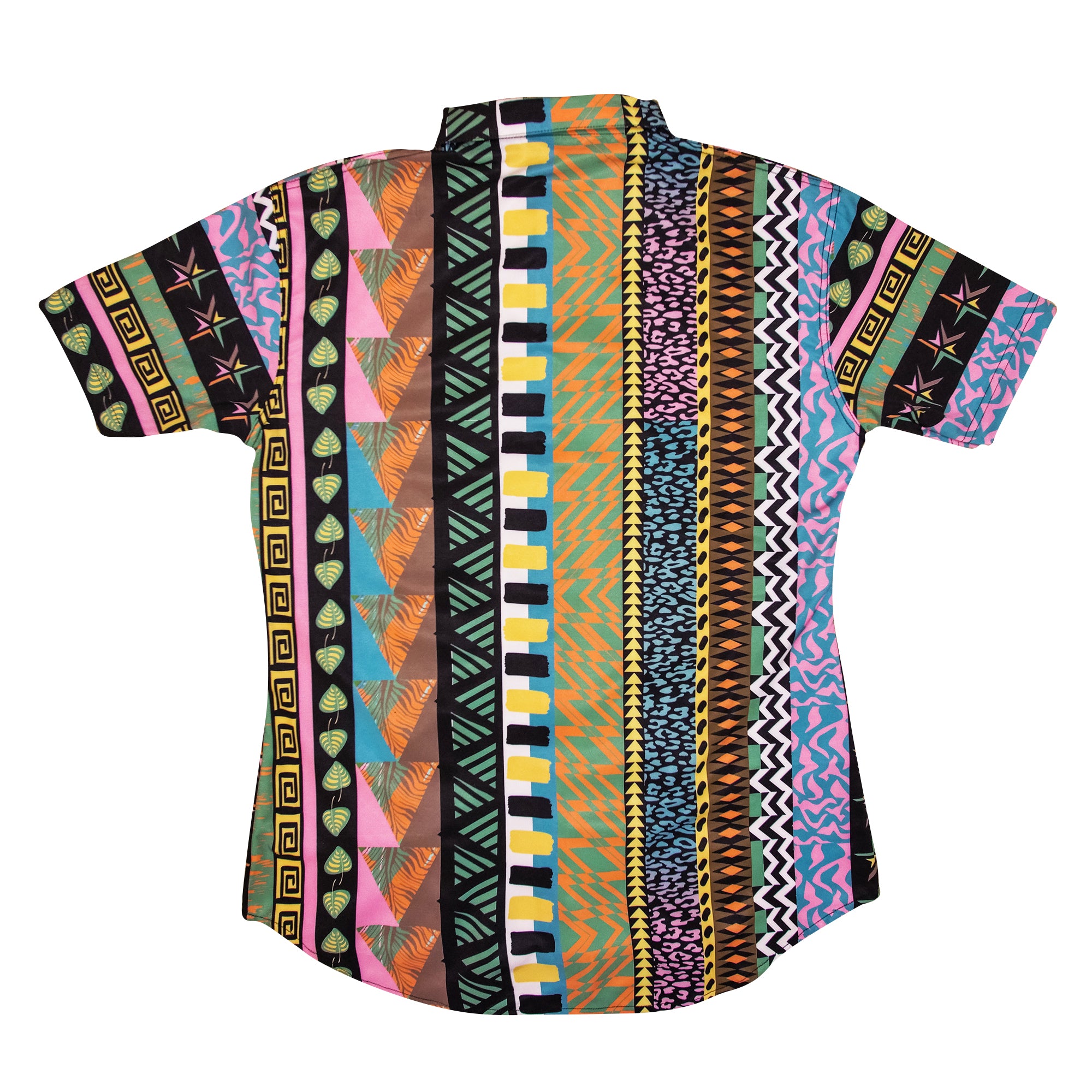 The Nickle Stretch Button Down Shirt- Five Points Juneteenth Jazzfest 90s Coogi Aztec Tribal 80s Pink Brown Green Yellow Blue Throwback Vintage Design. B Fresh Gear.
