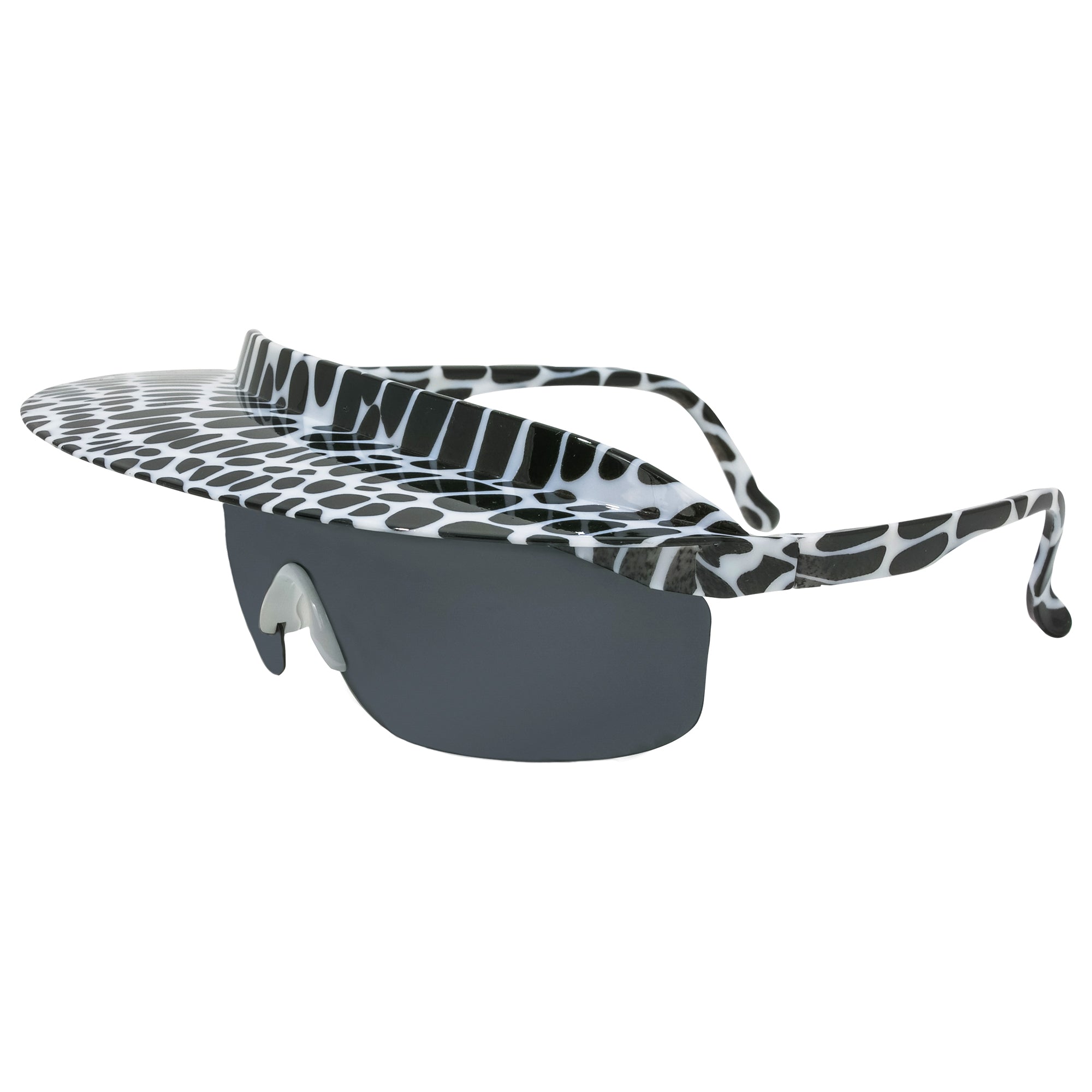 Retro 80s Great White Gator Vintage Visor Shades Sunglasses - Throwback white and black gator print design Visor Shade Polarized UV400 sunglasses. B Fresh Gear